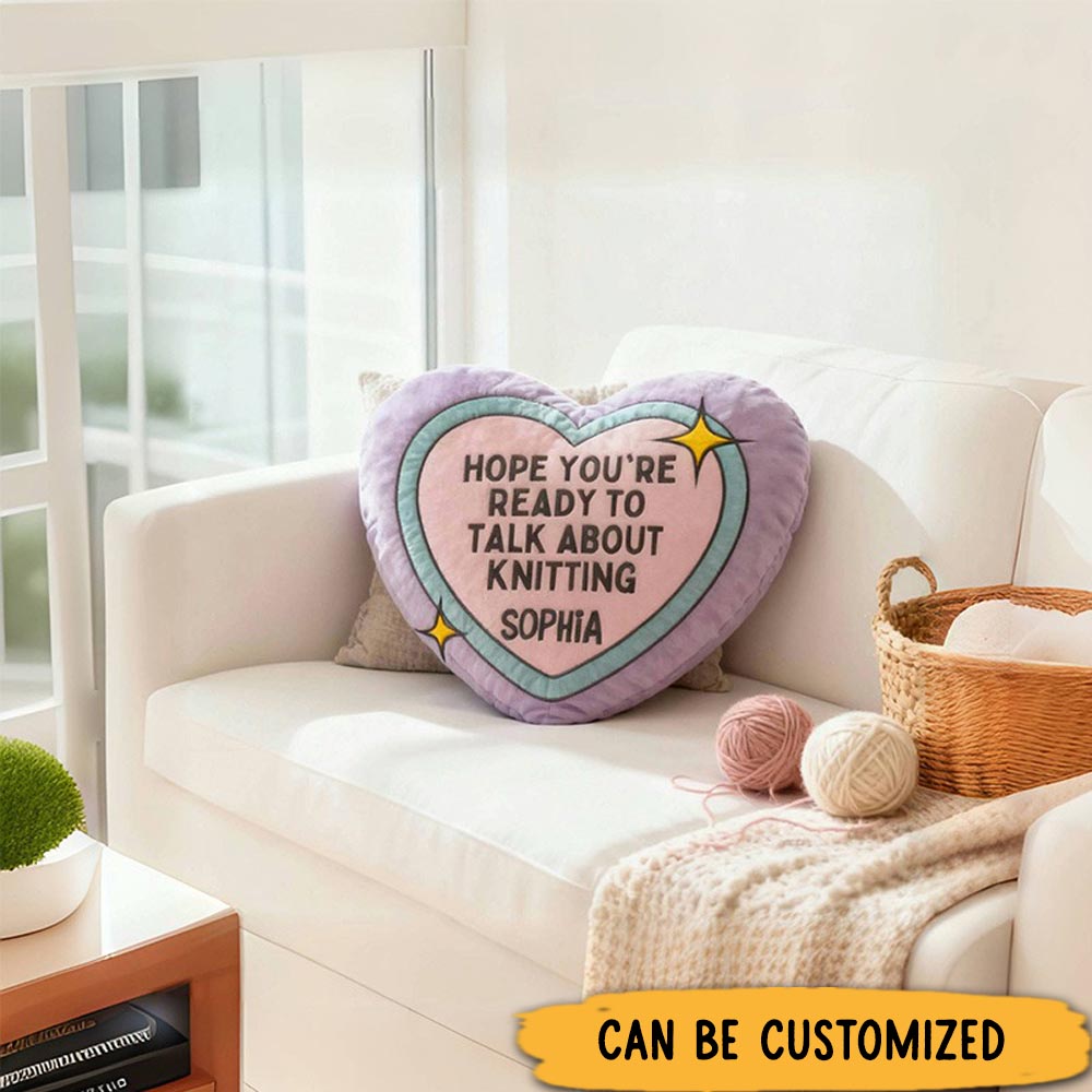 Personalized Heart Knitting Talk Pillow Graphic 3D Print with Custom Name Gift for Yarn Lovers