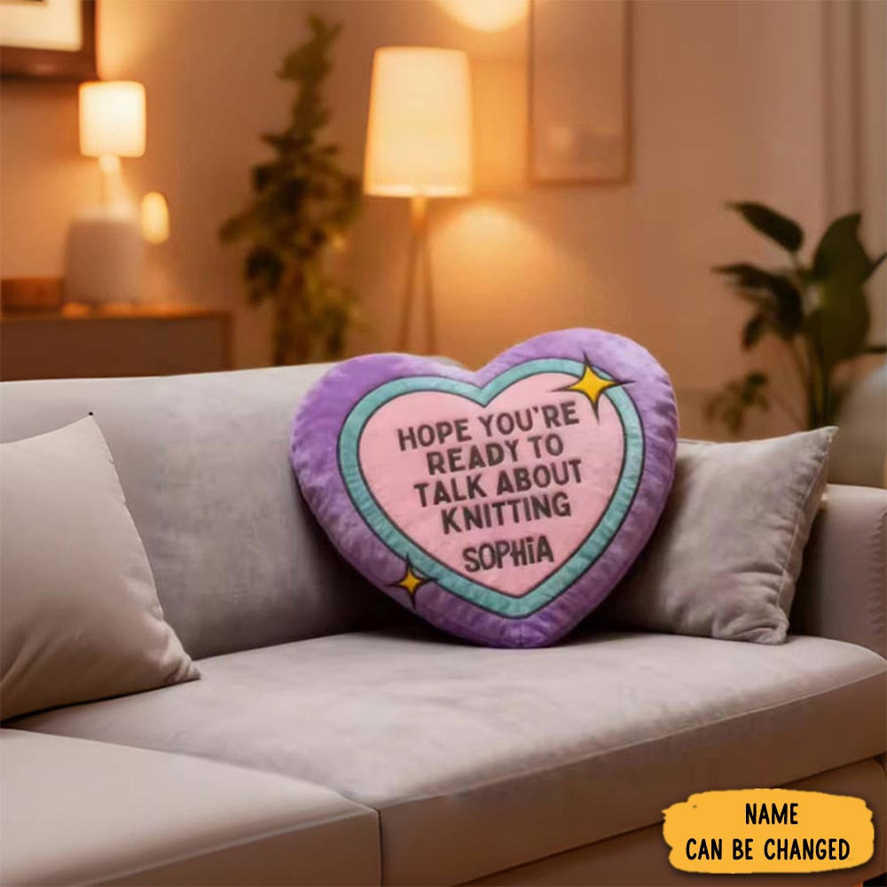Personalized Heart Knitting Talk Pillow Graphic 3d Print With Custom Name Gift For Yarn Lovers