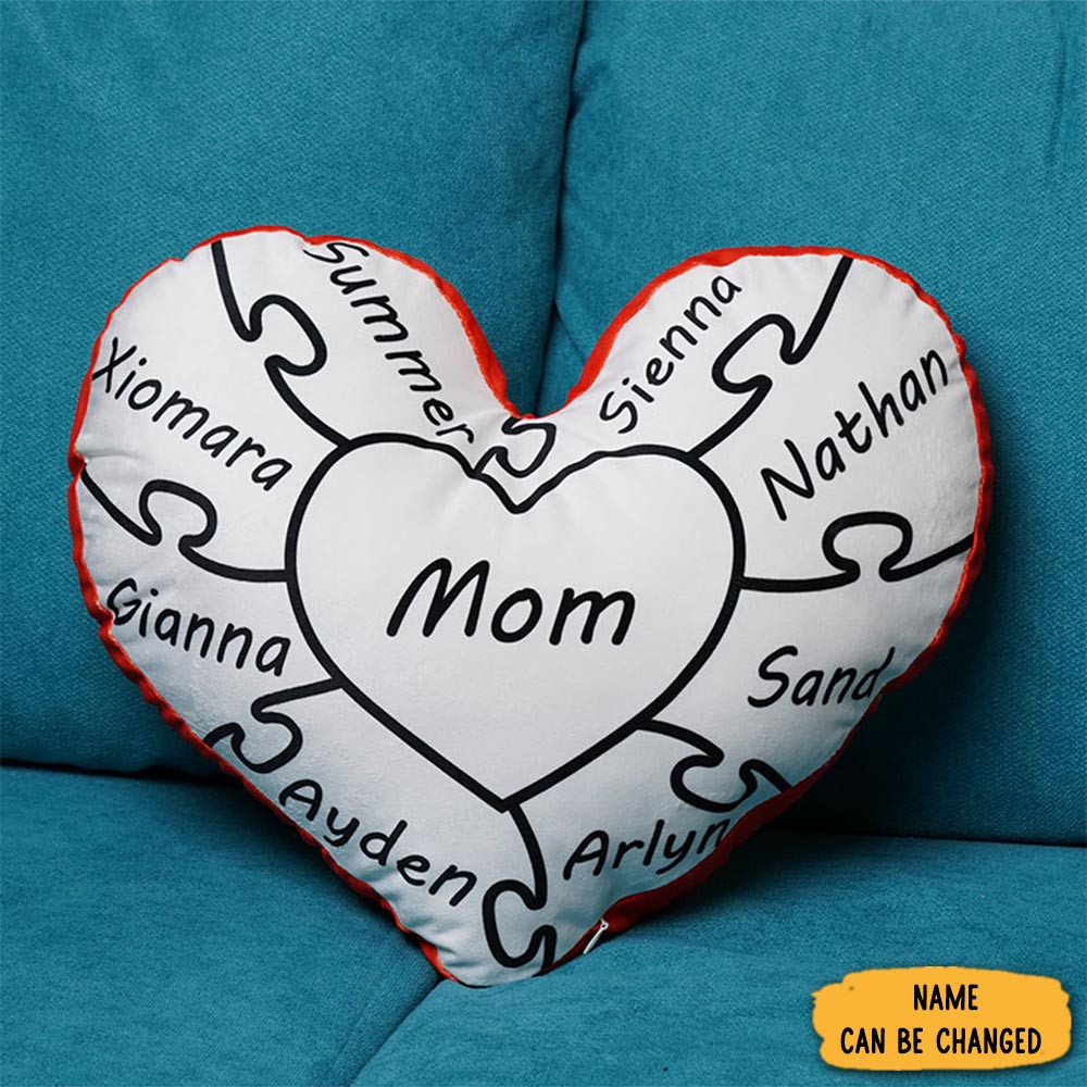 Personalized Heart Puzzle Pillow Family Names Design Cozy Decorative Cushion Sweet Home Gift Custom Soft Throw Pillow For Living Room Or Bedroom Decor