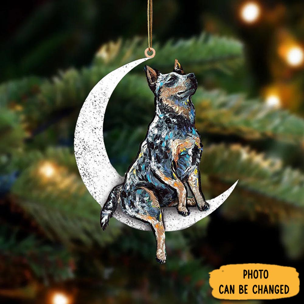 Personalized Heeler Sit On The Moon Ornament Warm Ornament Gift For Family