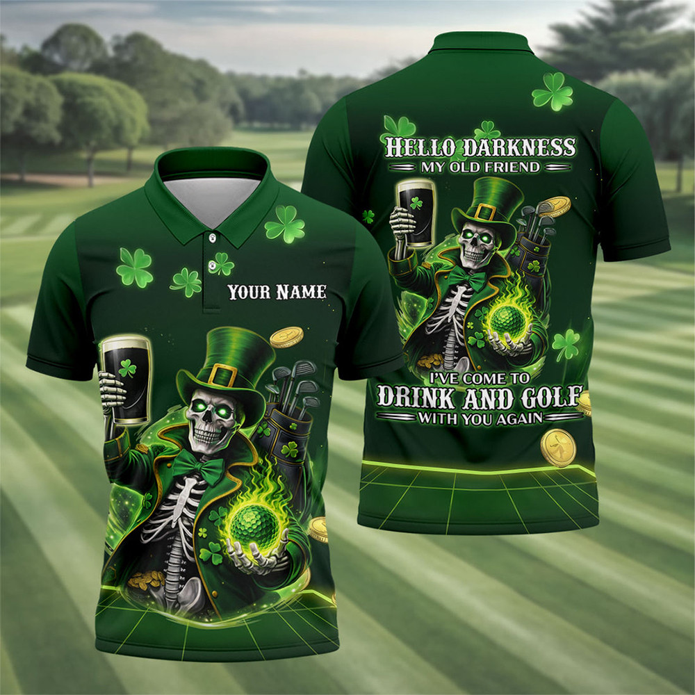 Personalized Hello Darkness My Old Friend Golf Polo Shirt Guinness Bear St Patrick's Day Clothes