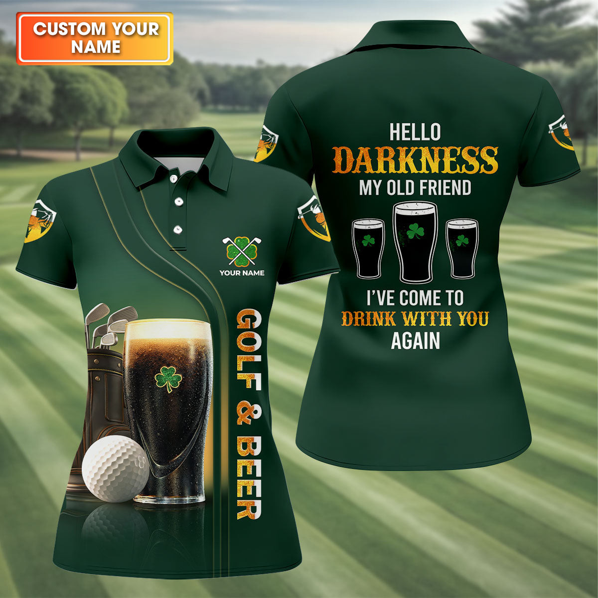 Personalized Hello Darkness My Old Friend Guiness Golf Polo Shirt Best Golf Clothes Gift For Mom
