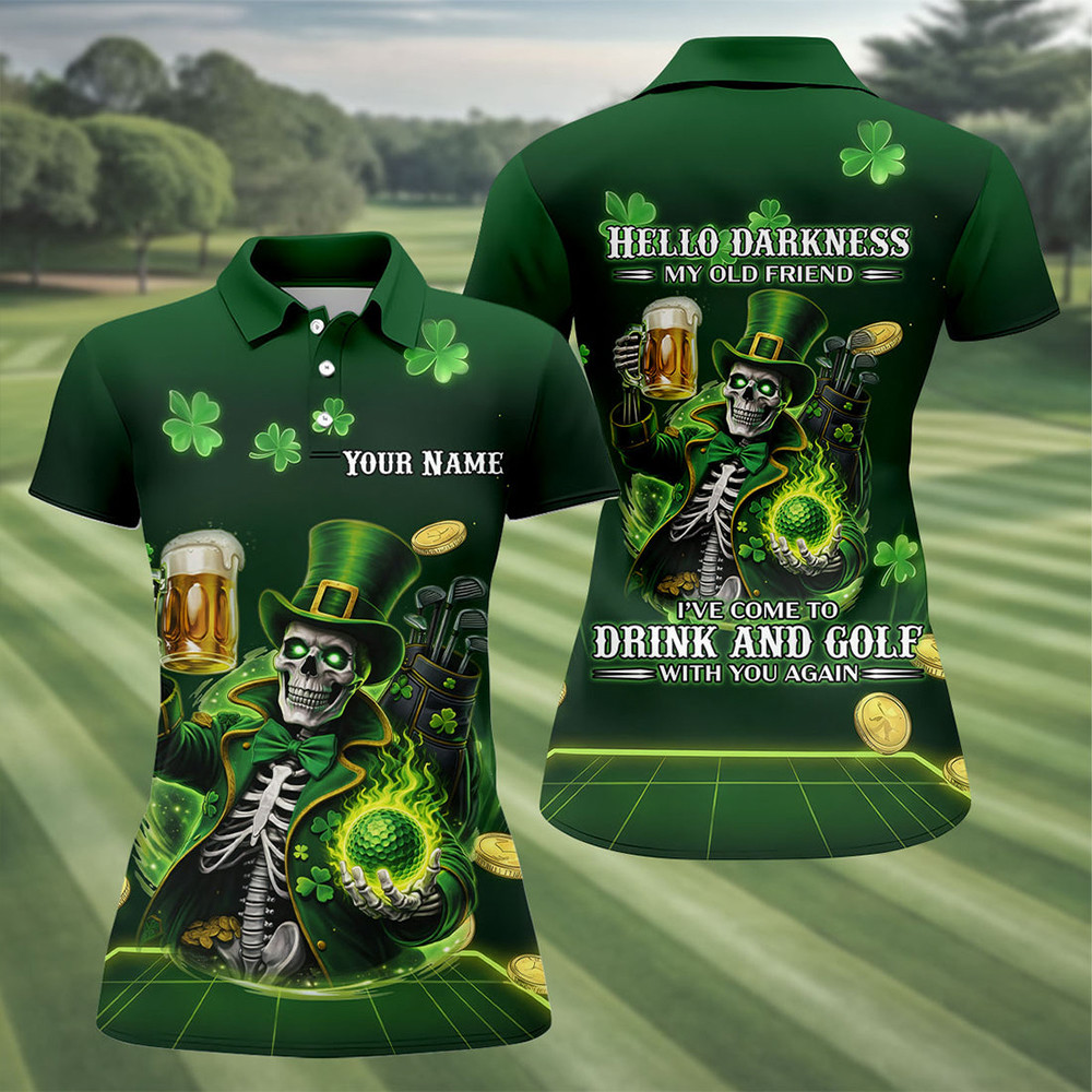 Personalized Hello Darkness My Old Friend Guinness Beer Polo Shirt St Paddy's Day Shirt Golfer Gift