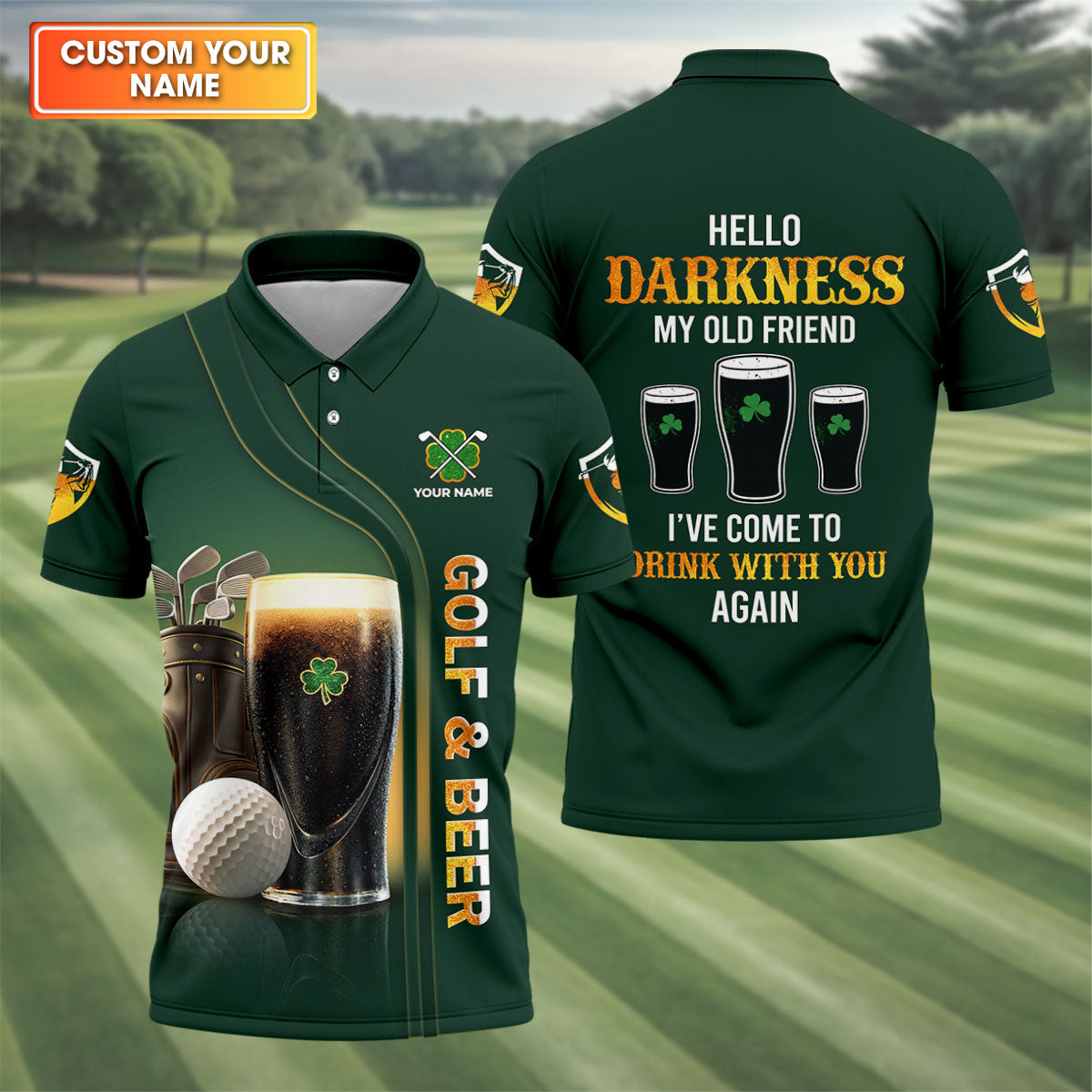 Personalized Hello Darkness My Old Friend Guinness Polo Shirt Golf Clothes St Patrick Gift For Father