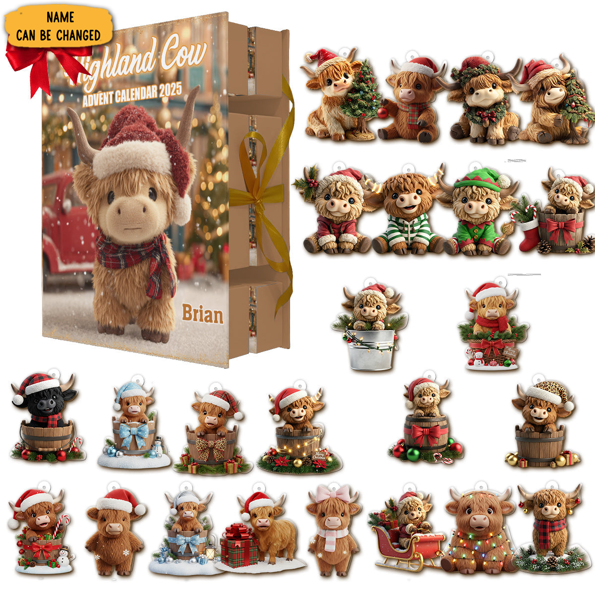 Personalized Highland Cow Advent Calendar Animal Themed Christmas Calendar Cow Lover Xmas Gifts