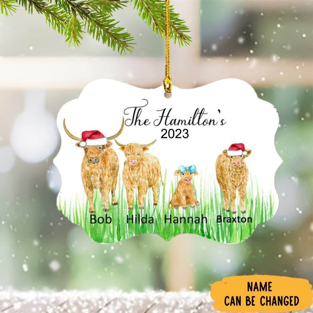 Personalized Highland Cow Family Christmas Ornament Family Xmas Ornaments Gift