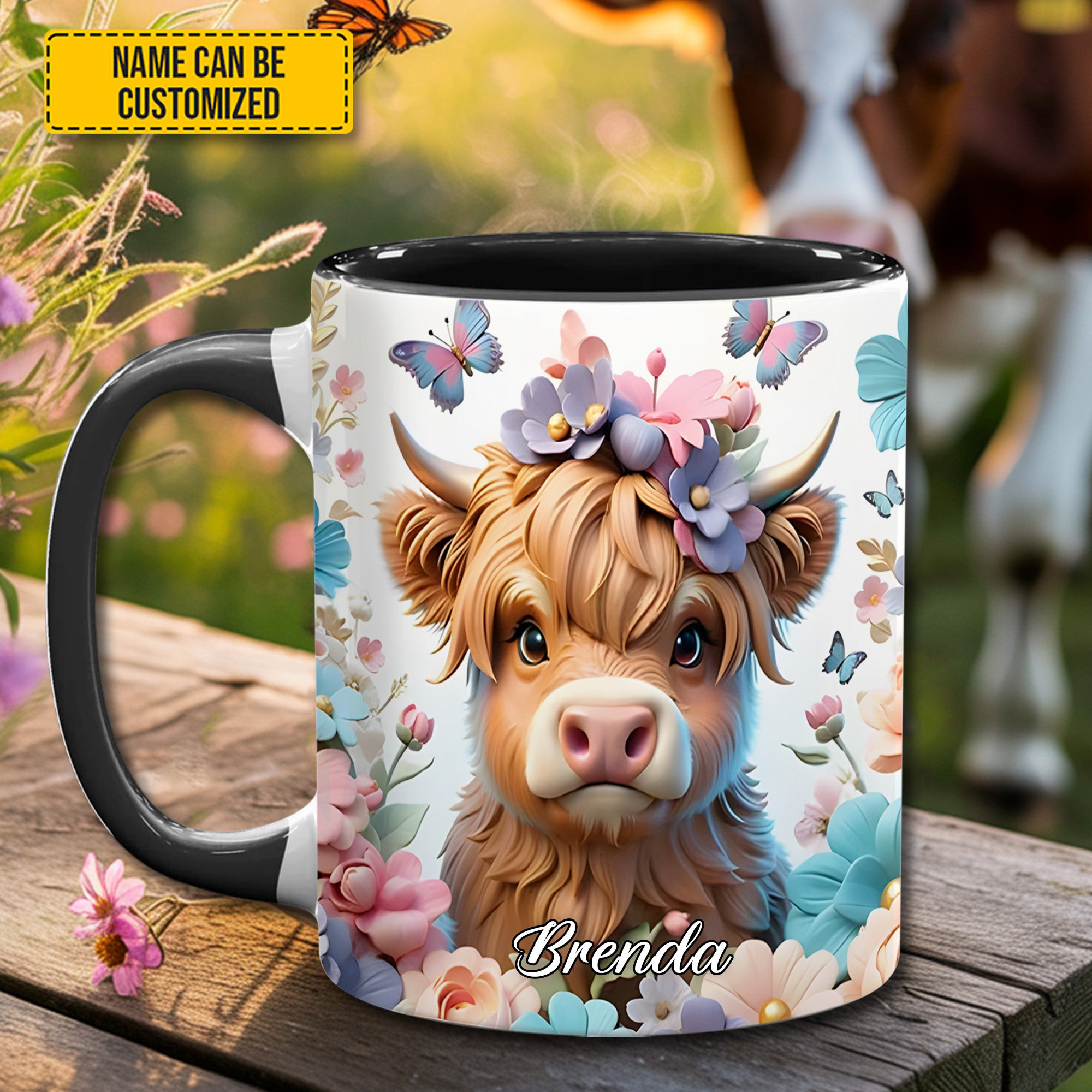 Personalized Highland Cow Flower Mug Cow Coffee Mug Christmas Gifts For Cow Lovers
