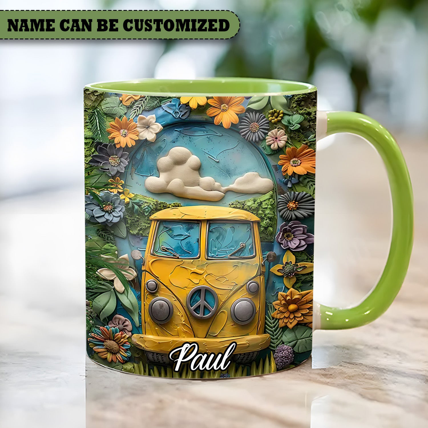 Personalized Hippie Bus Hippie Mug Floral Design Nature Vibe Mug For Gifts