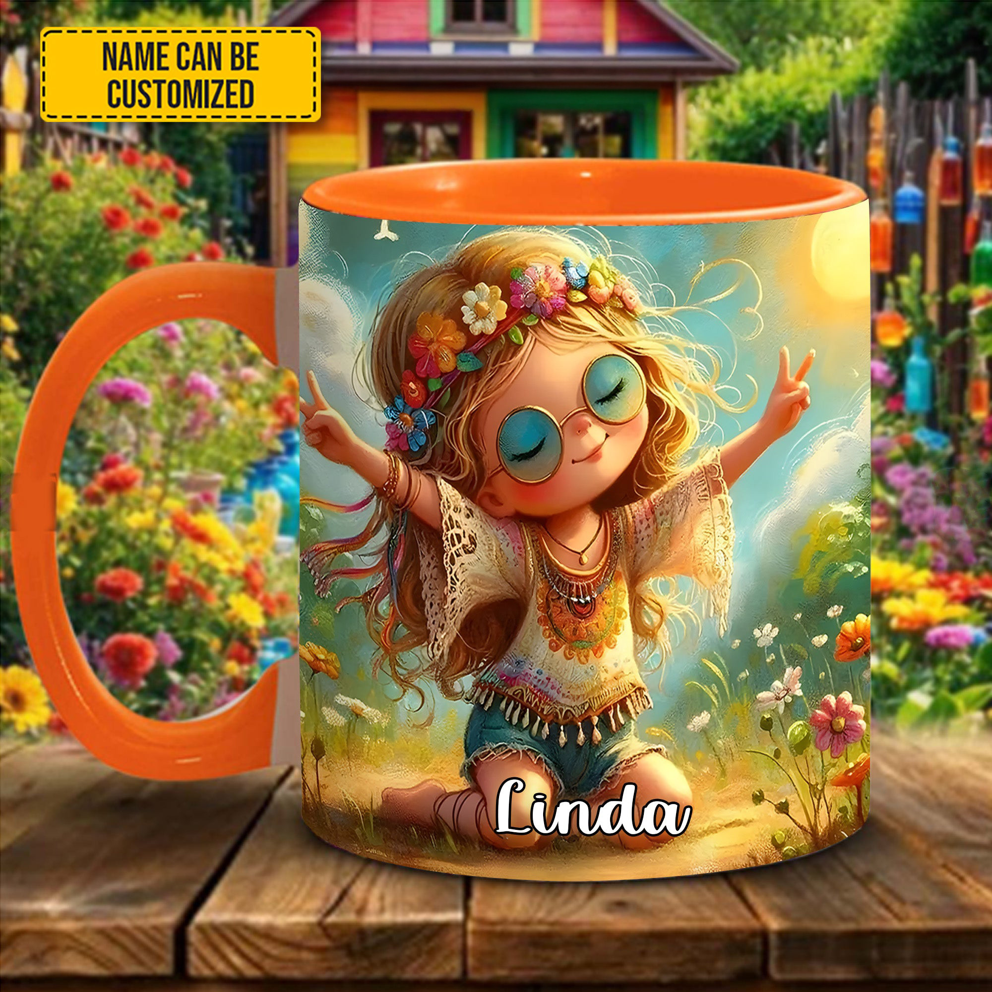 Personalized Hippie Girl Mug Peaceful Design Kitchen Coffee Mug Gifts For Girls