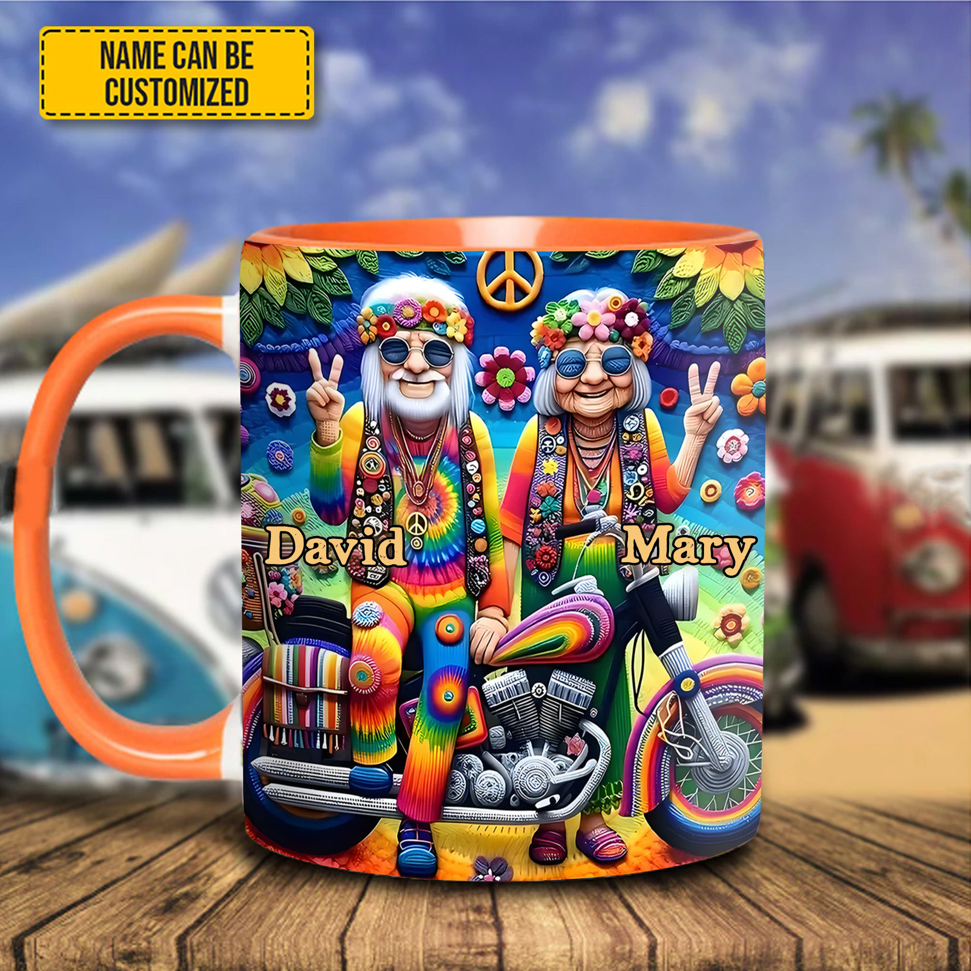 Personalized Hippie Old Couple Mug Floral Themed Funny Coffee Mug Gifts For Grandma