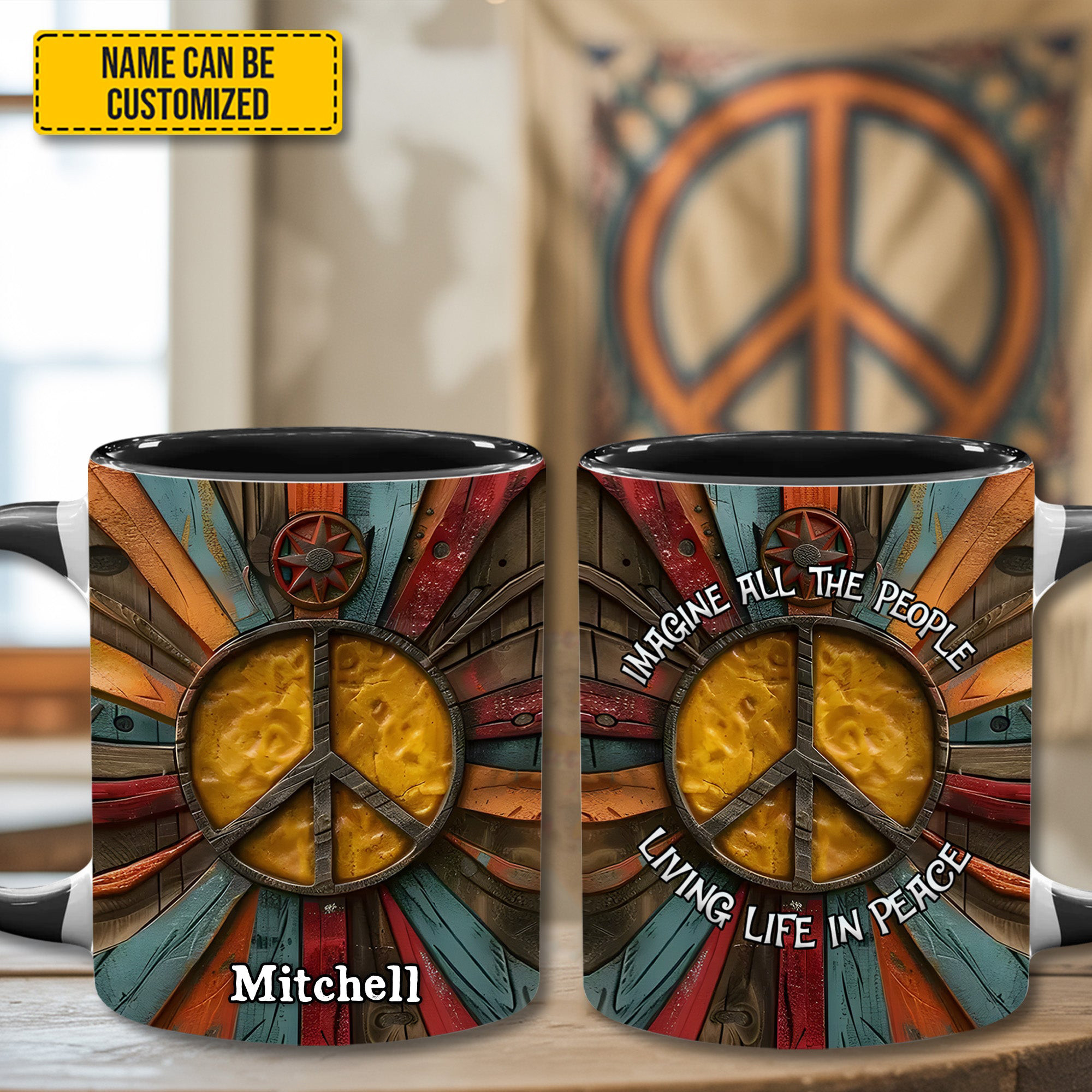 Personalized Hippie Symbol Mug Hippie Design Custom Coffee Cups Best Gift Ideas