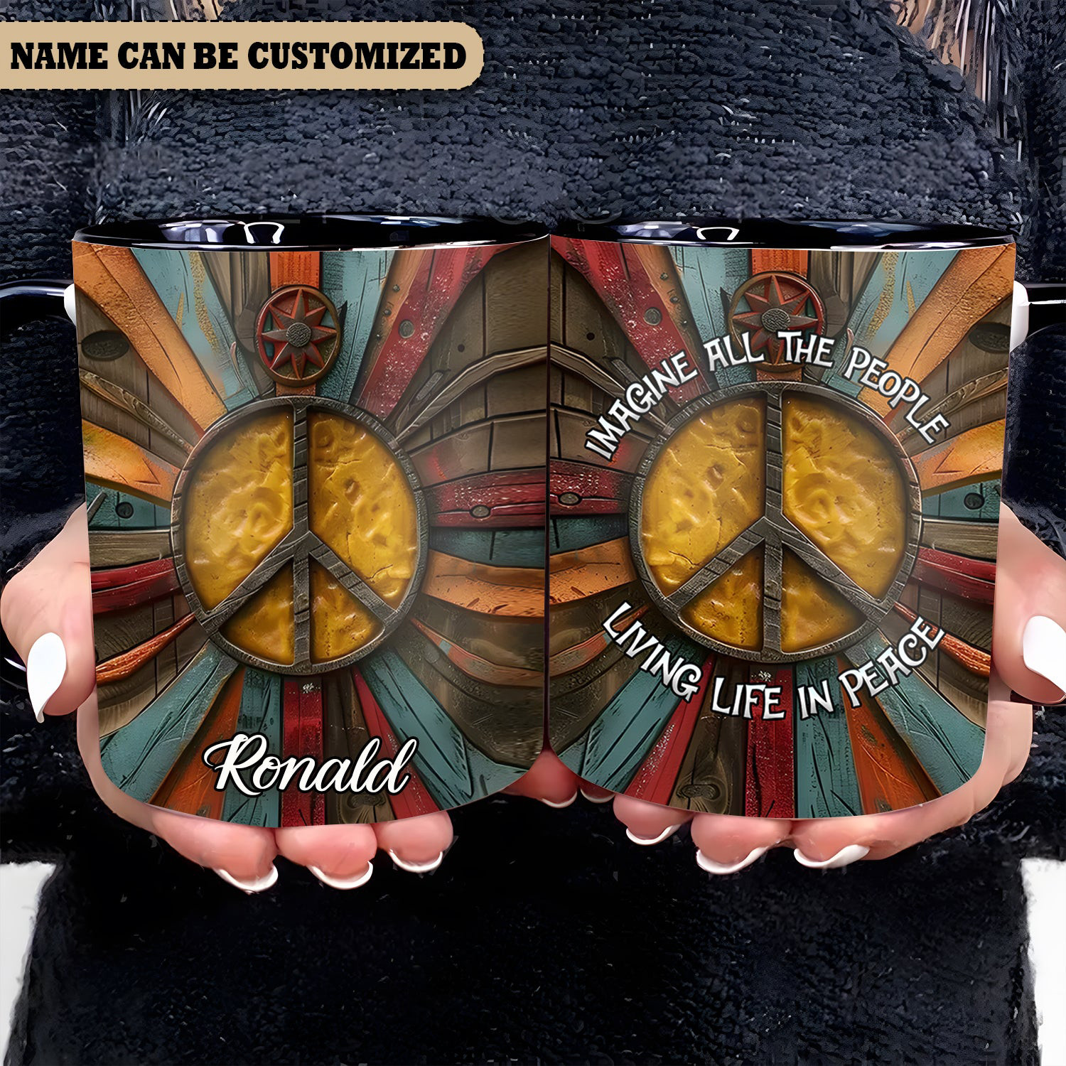 Personalized Hippie Symbol Mug Imagine All The People Living Life In Peace Mug Gift Ideas