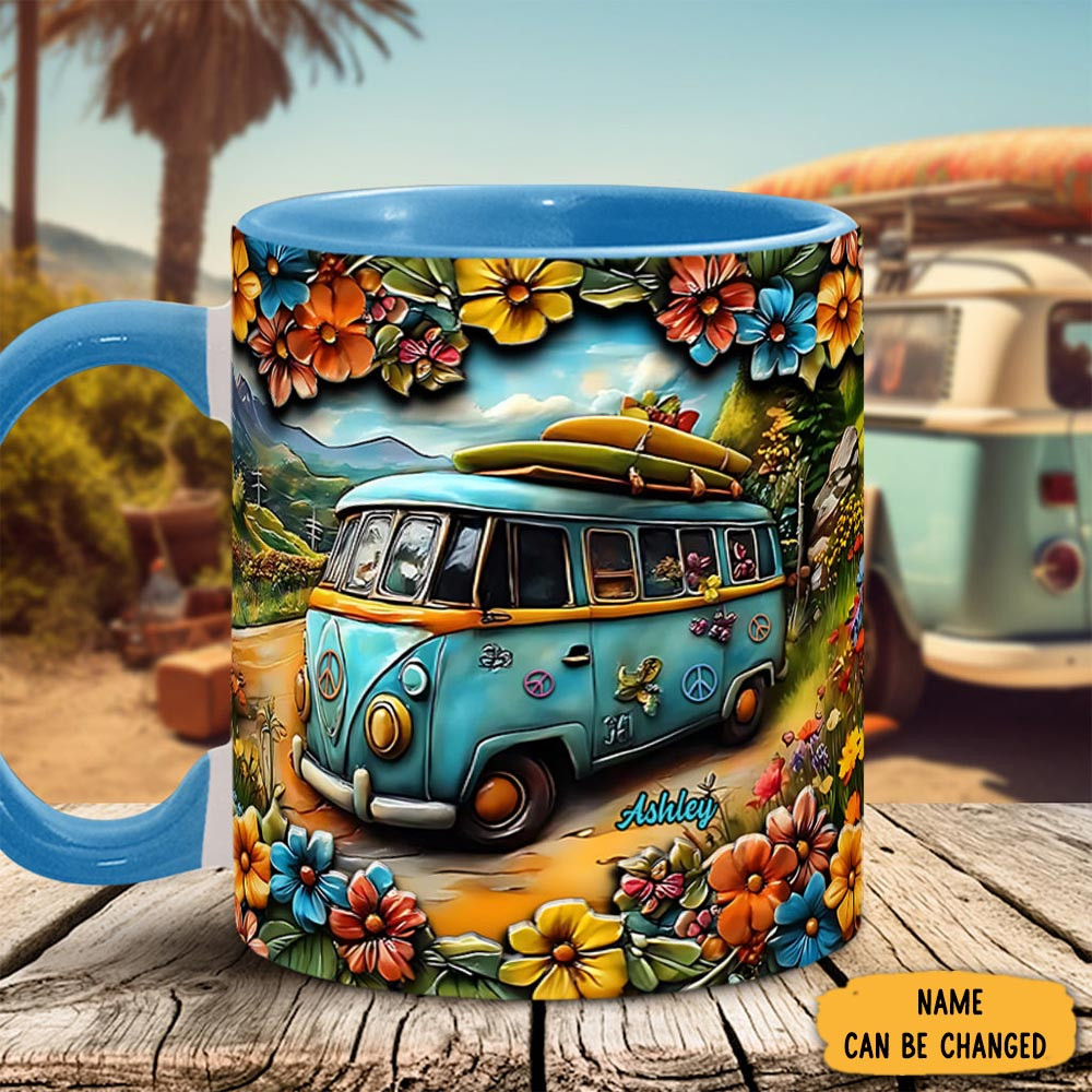 Personalized Hippie Van Mug Floral Design Hippie Mug Unique Gift Ideas