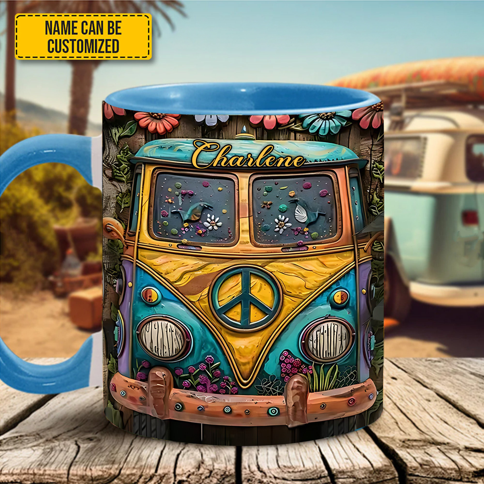 Personalized Hippie Van Mug Hippie Design Morning Coffee Mug Boho Gifts