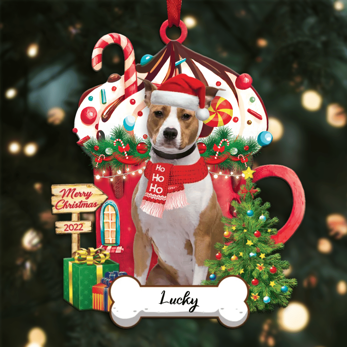 Personalized Ho Ho Ho American Staffordshire Terrier Dog Christmas Ornament