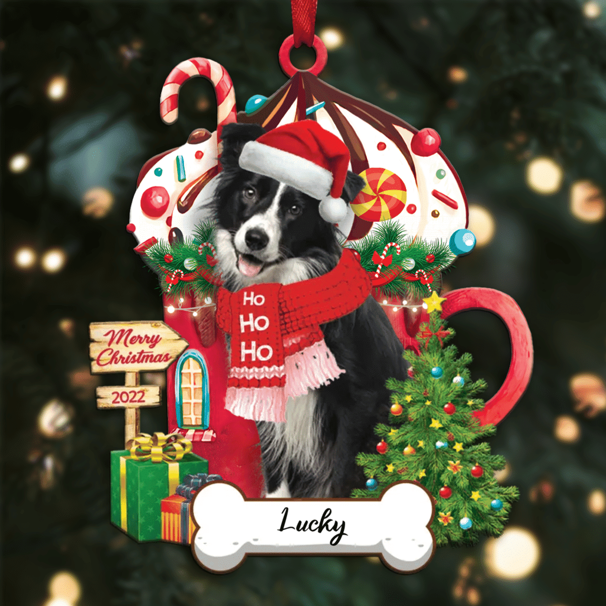 Personalized Ho Ho Ho Border Collie Dog Christmas Ornament for Christmas Tree Decor