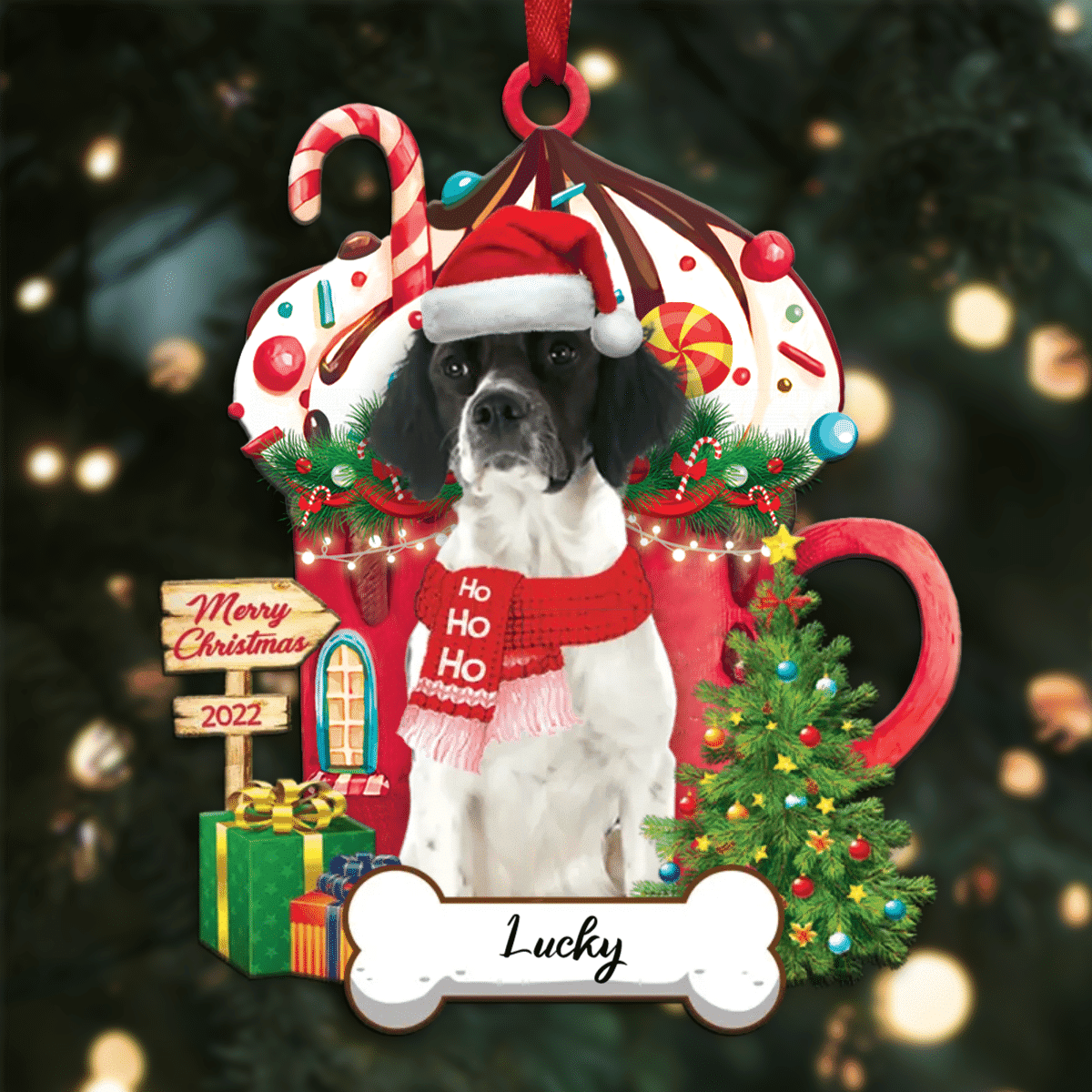 Personalized Ho Ho Ho Brittany Dog Christmas Ornament for Christmas Tree Decor
