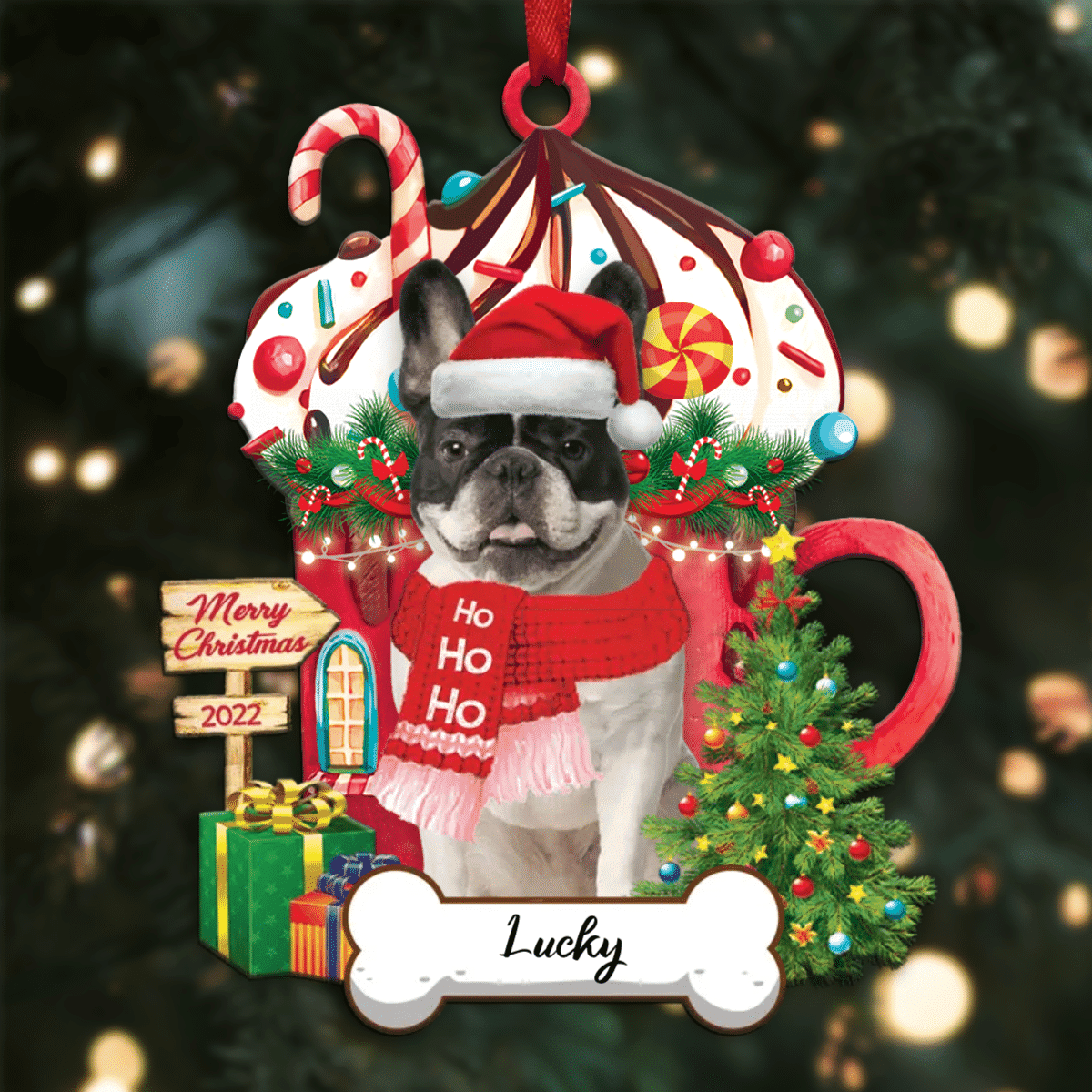 Personalized Ho Ho Ho French Bulldog Dog Christmas Ornament for Dog Lovers