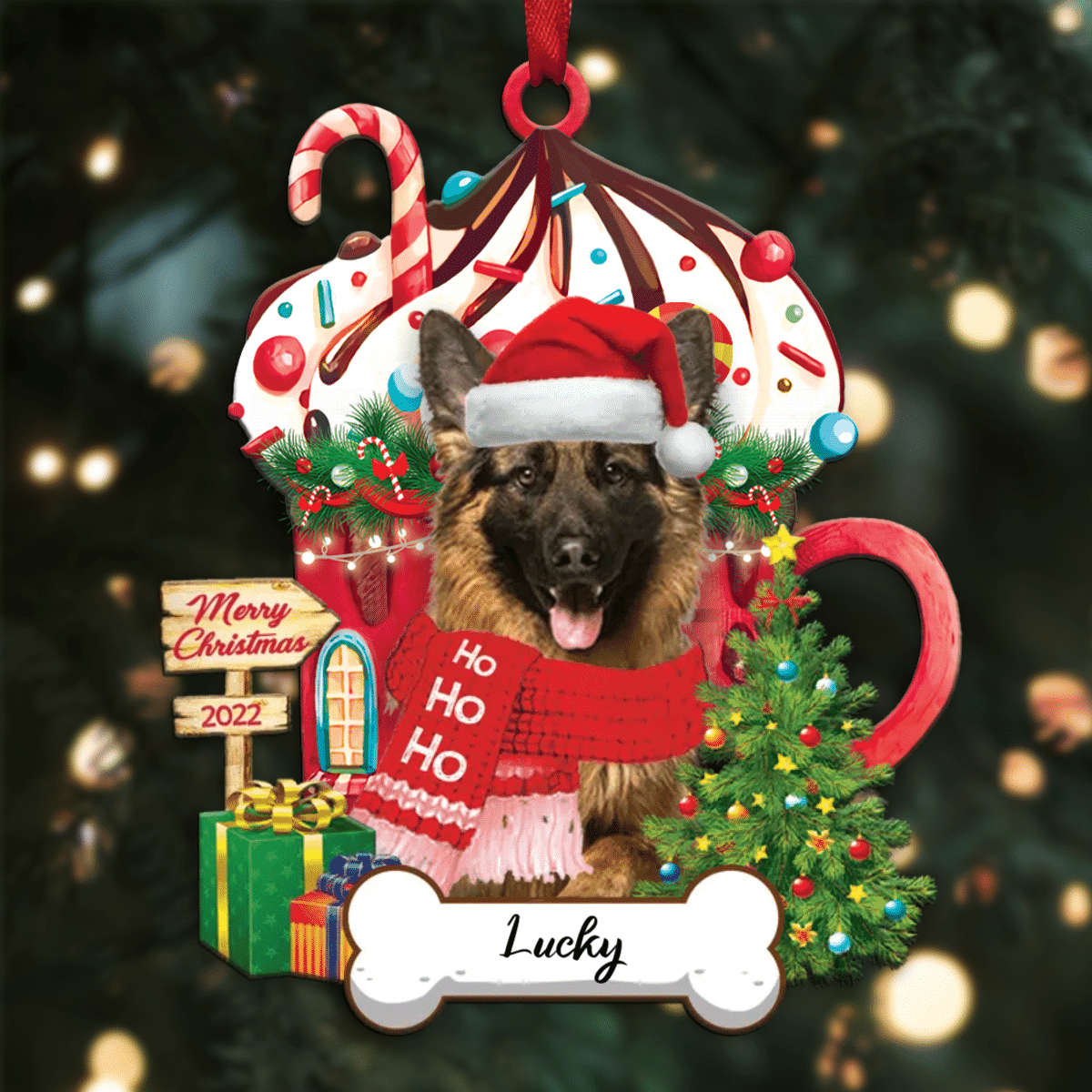 Personalized Ho Ho Ho German Shepherd Dog Christmas Ornament for Dog Lovers