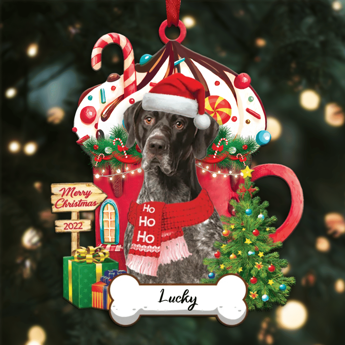 Personalized Ho Ho Ho German Shorthaired Pointer Dog Christmas Ornament for Dog Lovers
