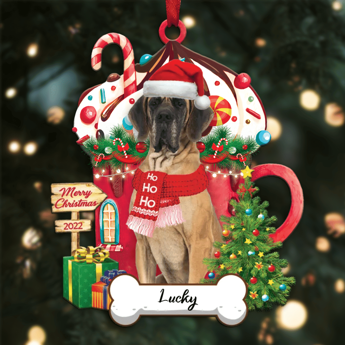 Personalized Ho Ho Ho Great Dane Dog Christmas Ornament for Dog Lovers