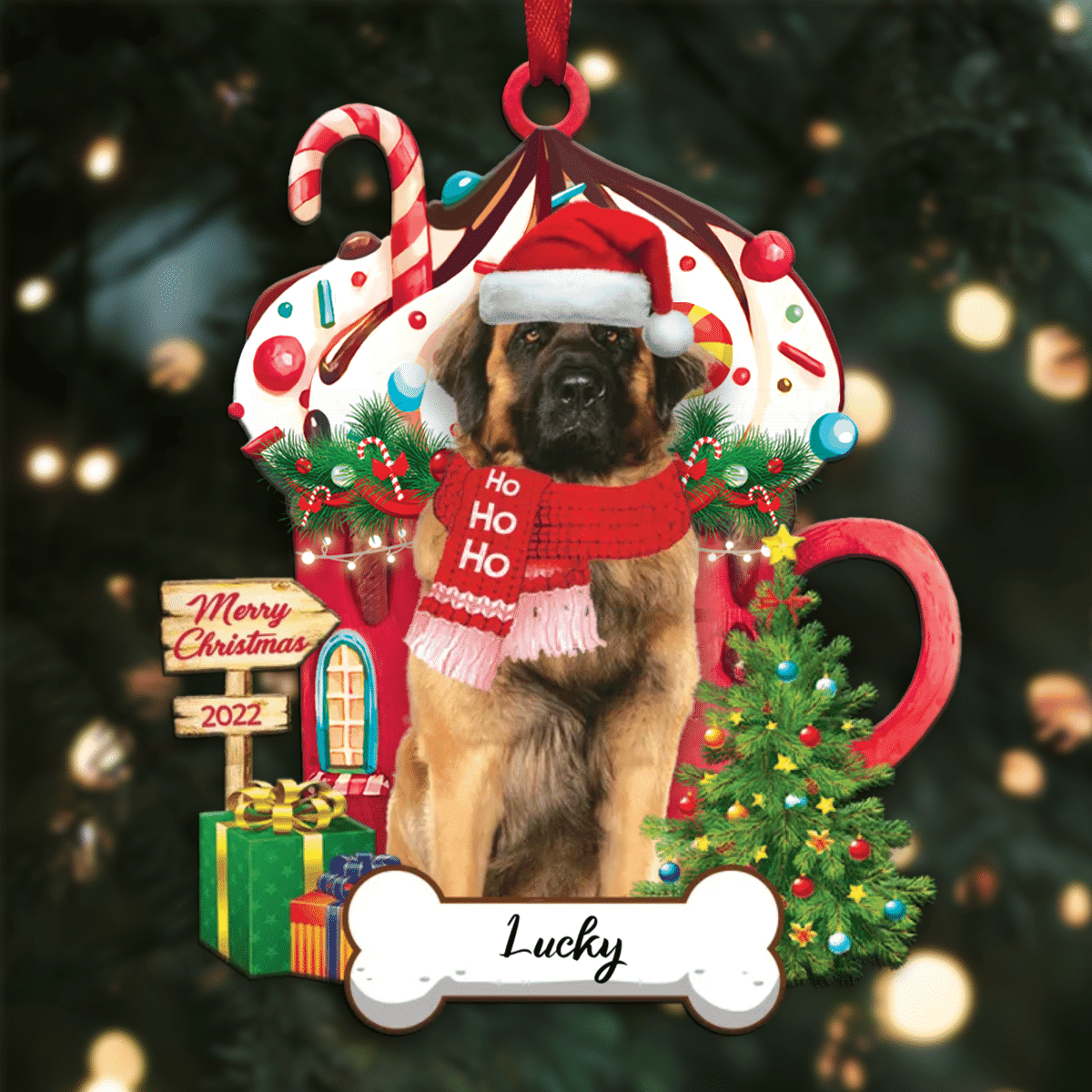Personalized Ho Ho Ho Leonberger Dog Christmas Ornament for Dog Lovers