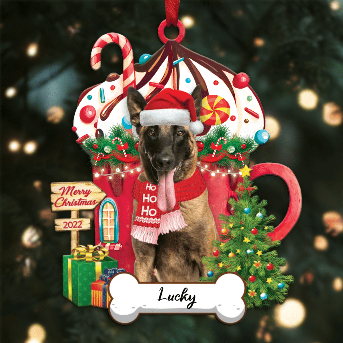 Personalized Ho Ho Ho Malinois Dog Christmas Ornament for Dog Lovers