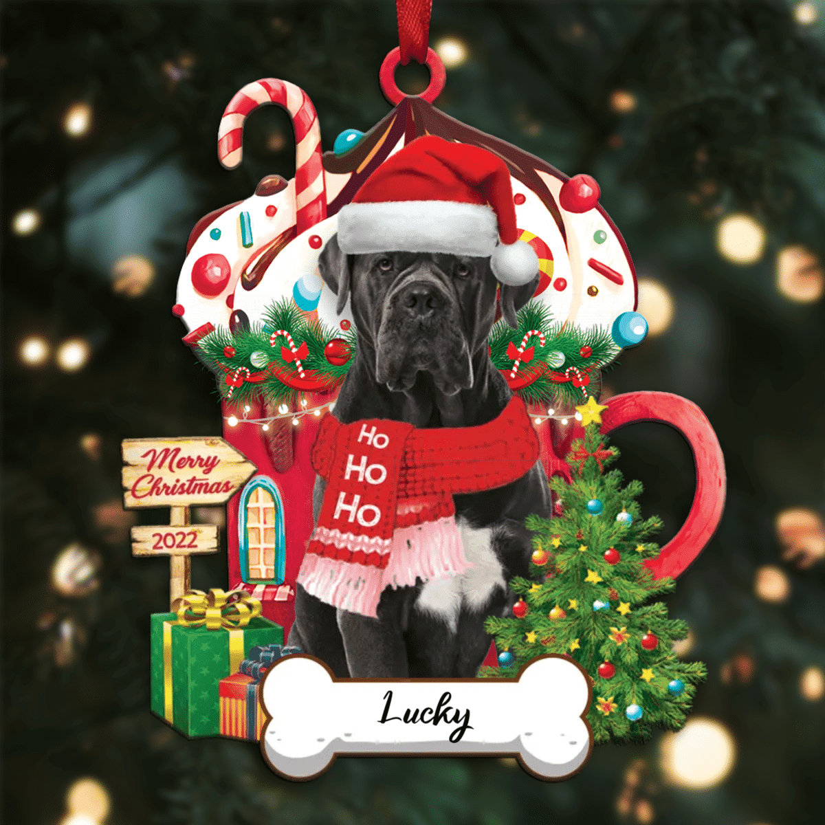 Personalized Ho Ho Ho Mastiff Dog Christmas Ornament for Dog Lovers