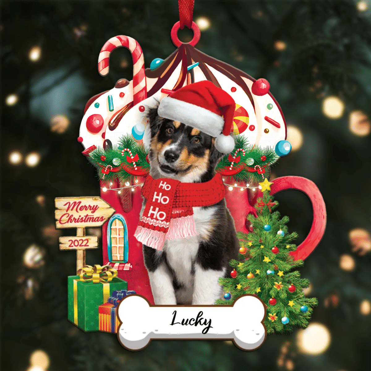 Personalized Ho Ho Ho Miniature American Shepherd ( Dog Christmas Ornament for Dog Lovers