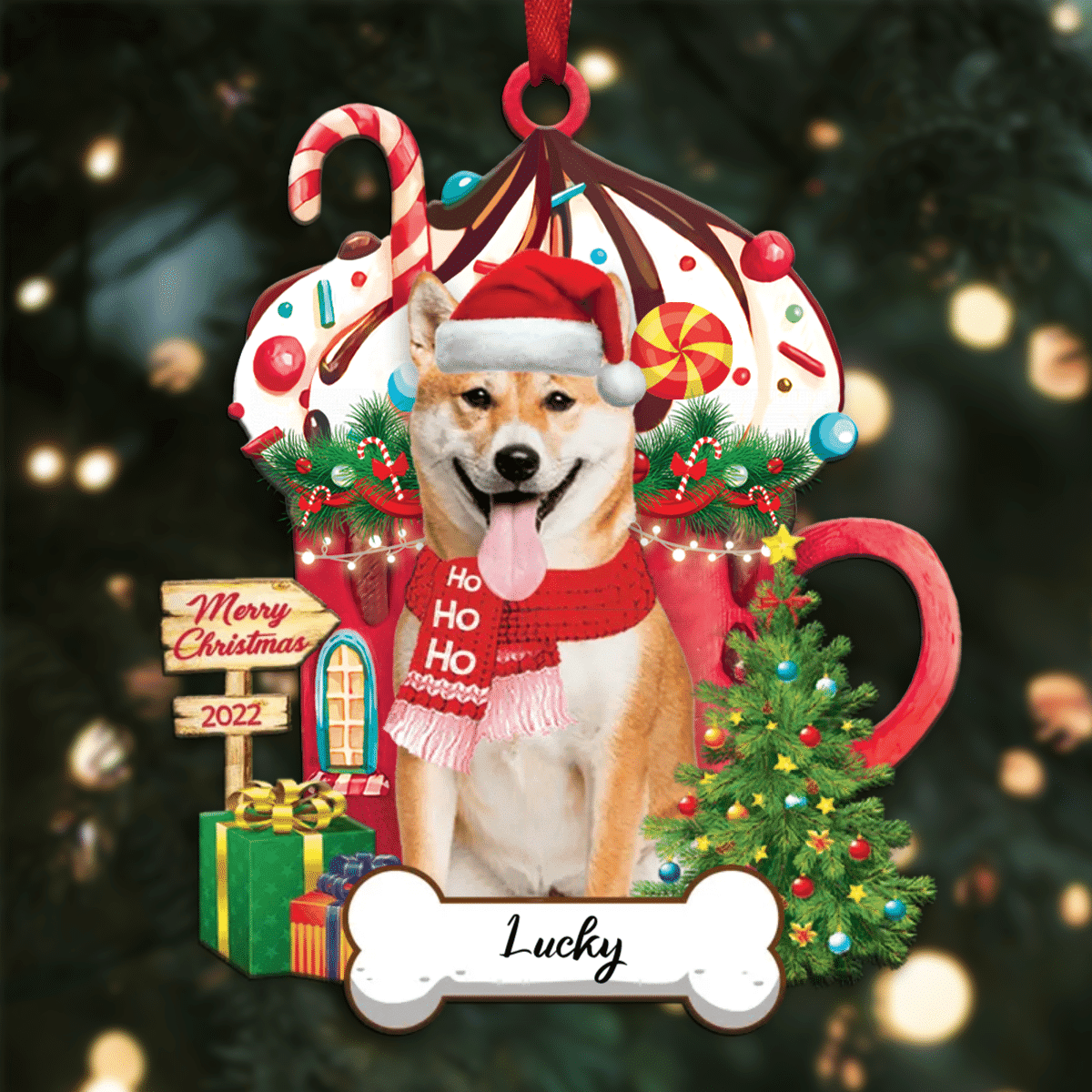 Personalized Ho Ho Ho Shi Tzu Dog Christmas Ornament for Dog Lovers