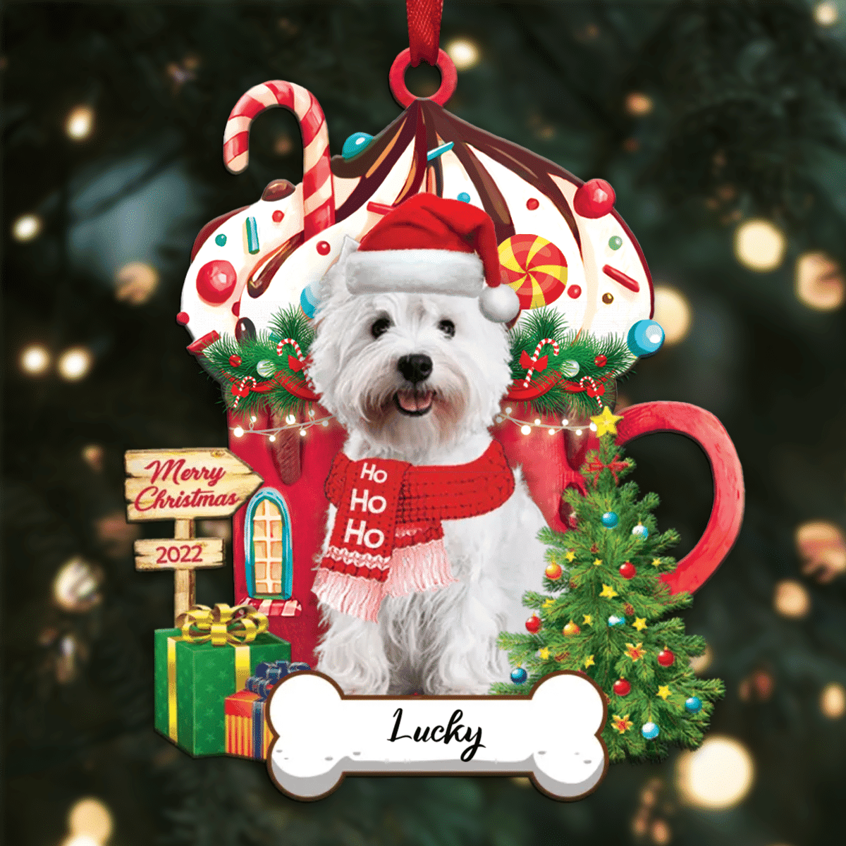 Personalized Ho Ho Ho West Highland White Terrier Dog Christmas Ornament for Dog Lovers