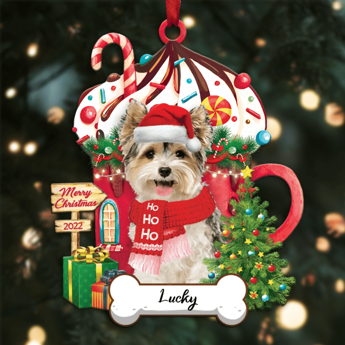 Personalized Ho Ho Ho Yorkshire Terrier Dog Christmas Ornament for Dog Lovers