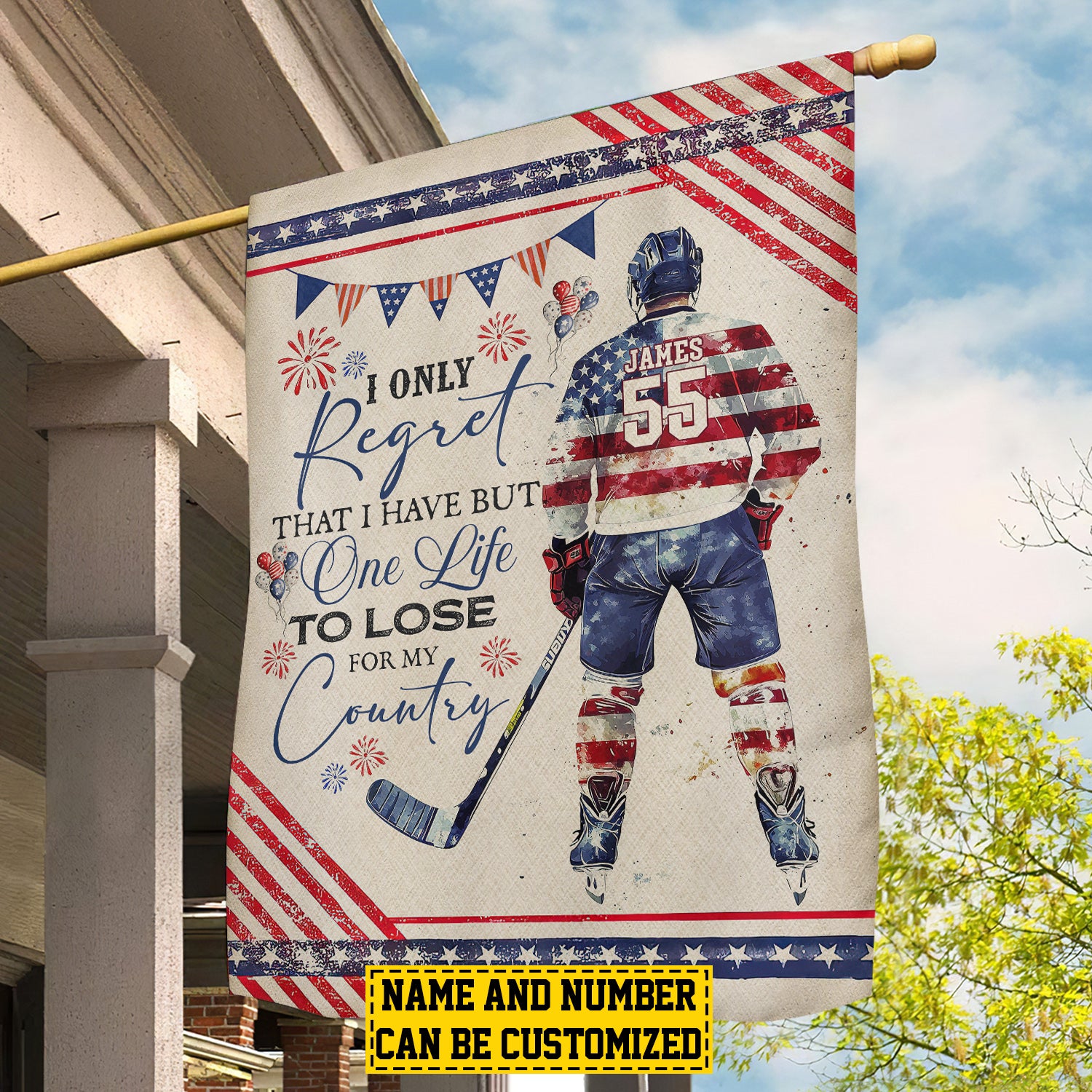 Personalized Hockey American Flag One Life To Lose For My Country Sport Hockey Lover Gift