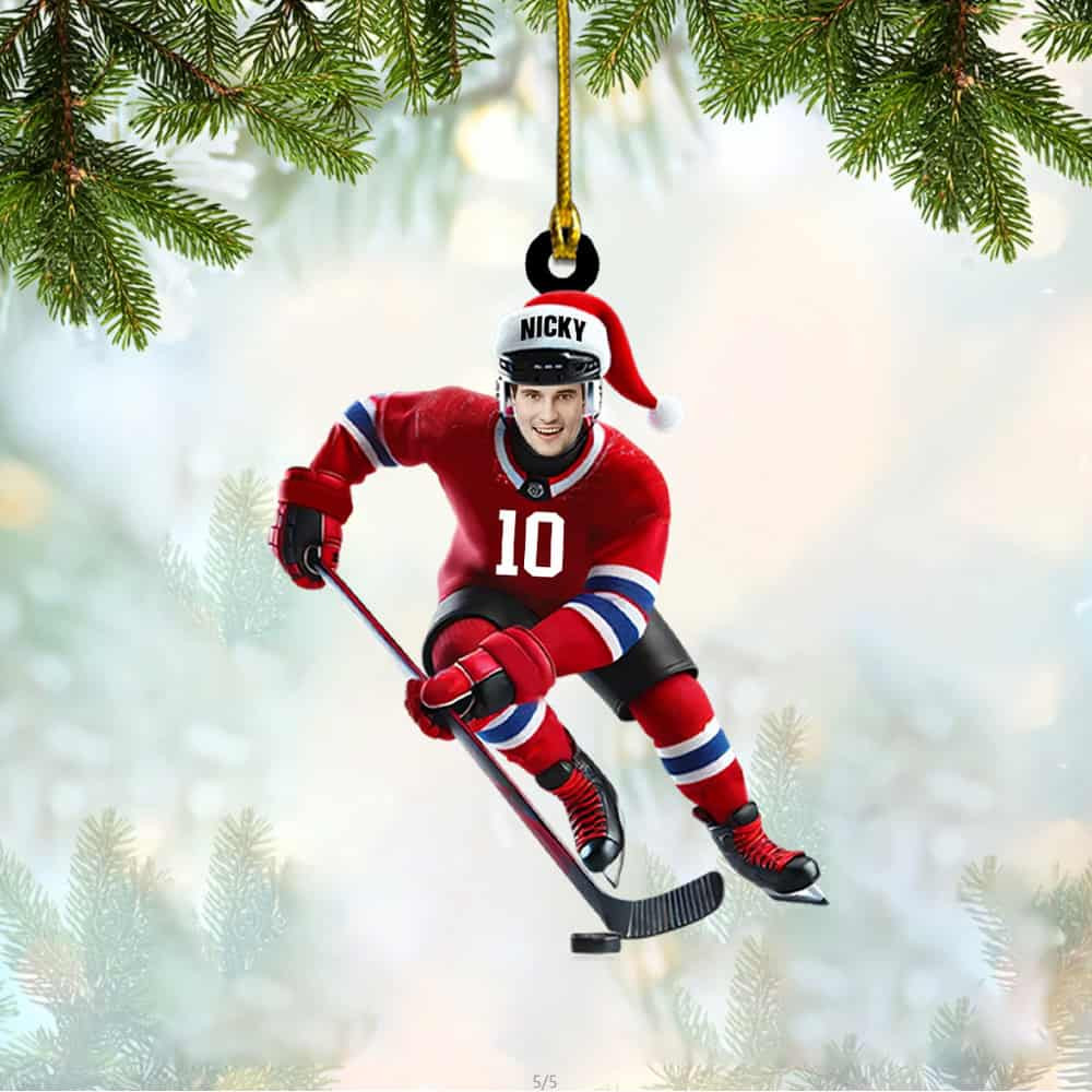 Personalized Hockey Christmas Acrylic Ornament With Custom Name Gift For Hockey Lover