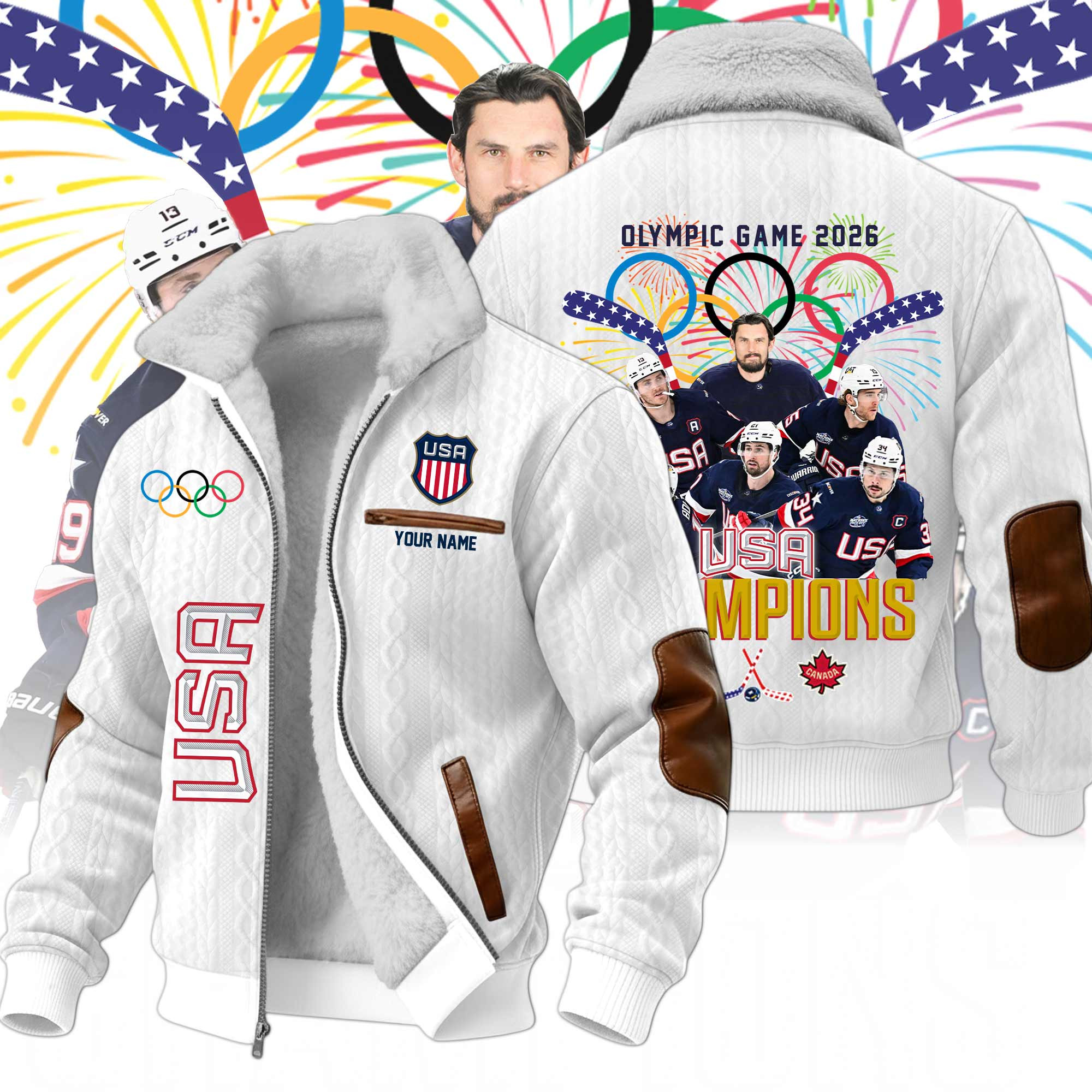 Personalized Hockey Team USA Olympic Game 2026 Zip Hoodie USA Hockey Gold Medal Merch