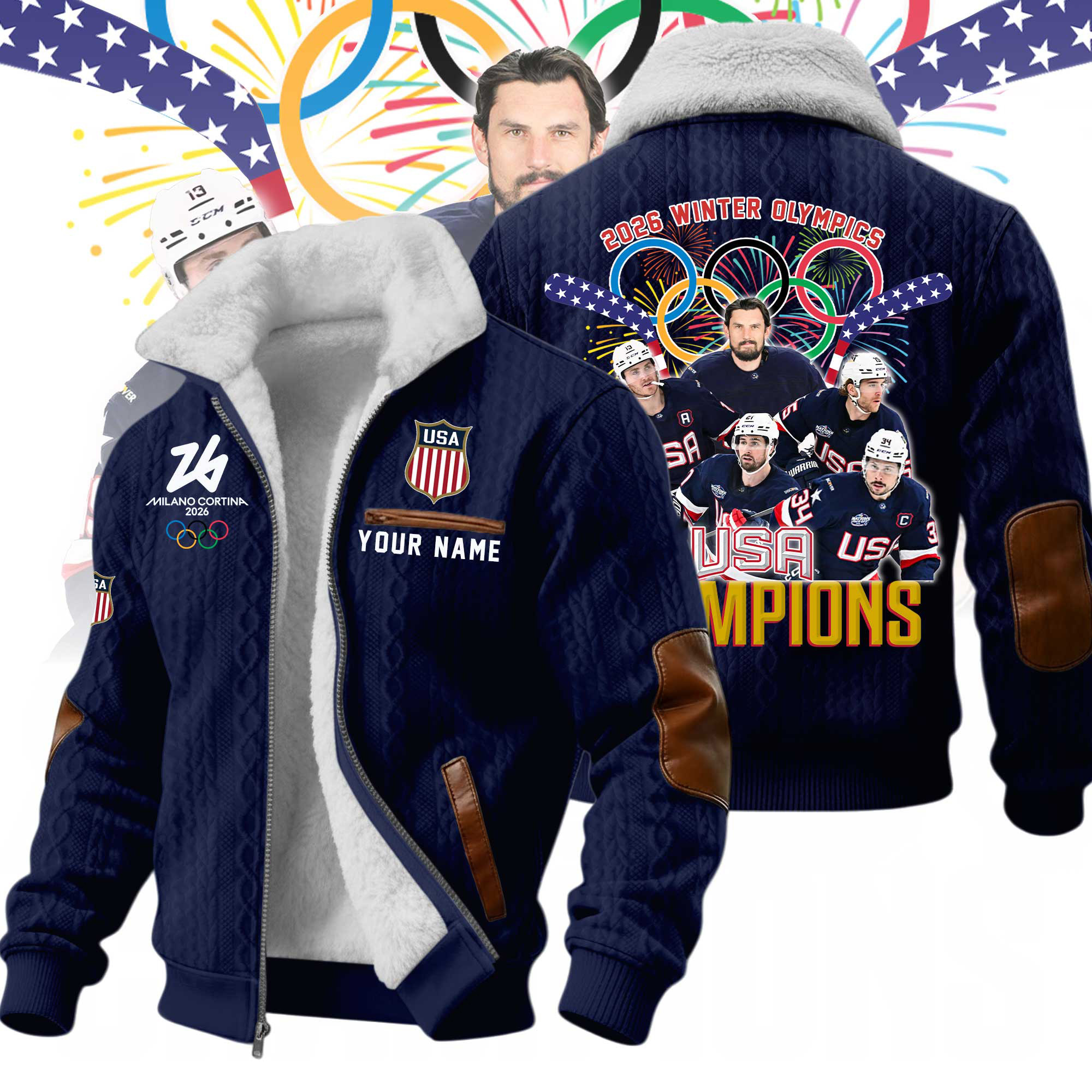 Personalized Hockey Team USA Olympic Game 2026 Zip Hoodie USA Hockey Gold Medal Merch Fan Gift