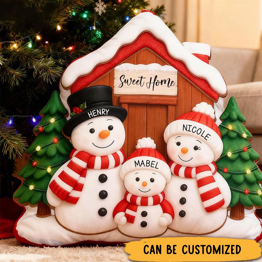 Personalized Holiday Pillow Graphic 3D Print Custom Family Names Cozy Christmas Decor with Snowman Family and Sweet Home Christmas Gifts
