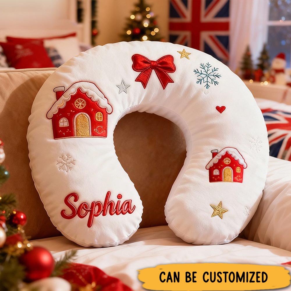 Personalized Holiday U-Shaped Pillow Custom Name Christmas Gift for Kids