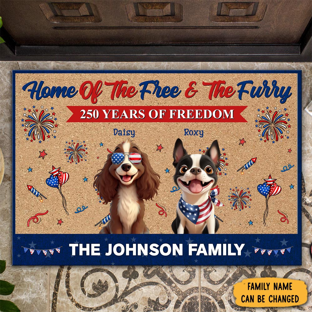 Personalized Home Of The Free The Furry 250 Years Of Freedom USA Doormat Dog Lover Presents