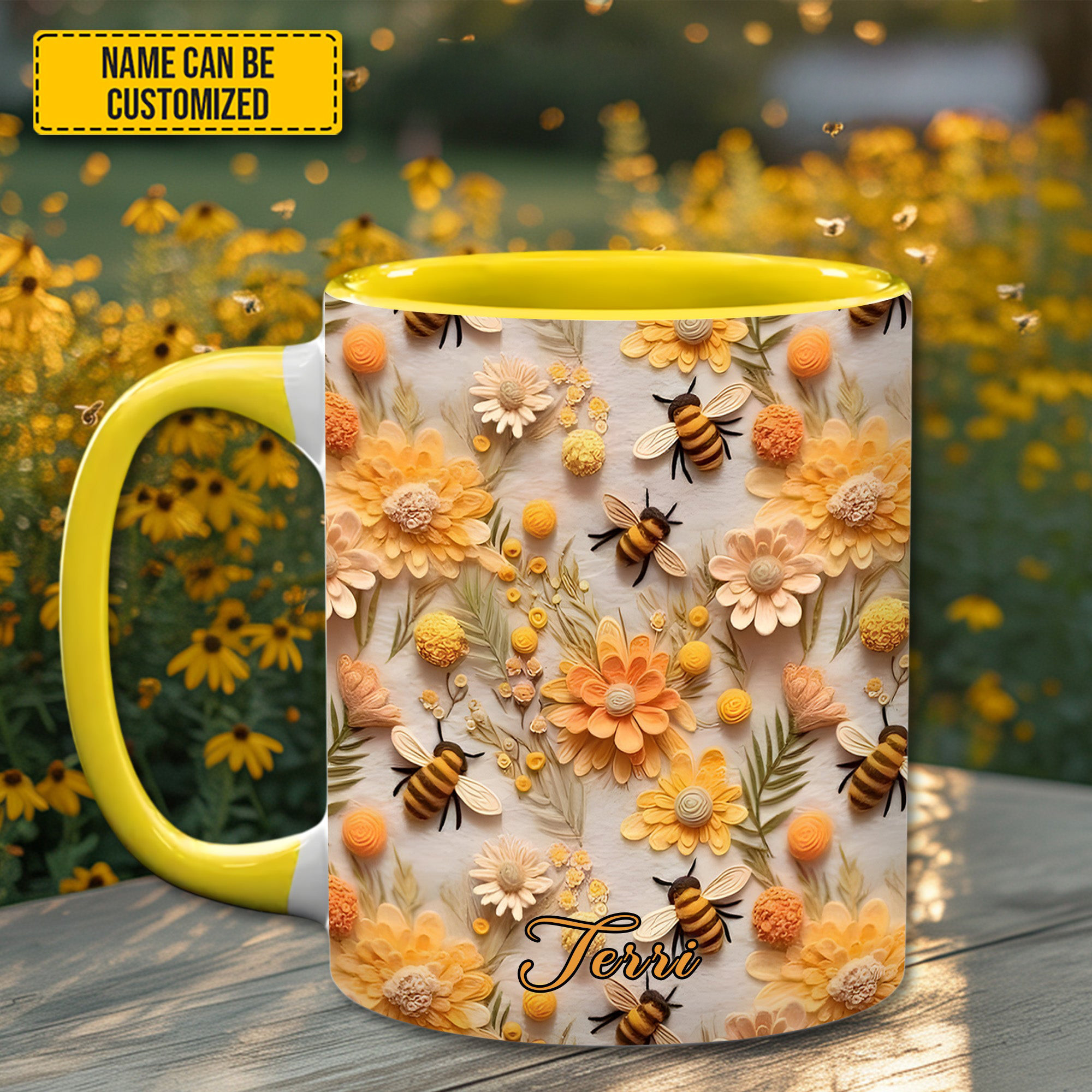Personalized Honey Bee With Flowers Mug Cute Coffee Mug Gifts For Honey Bee Lovers