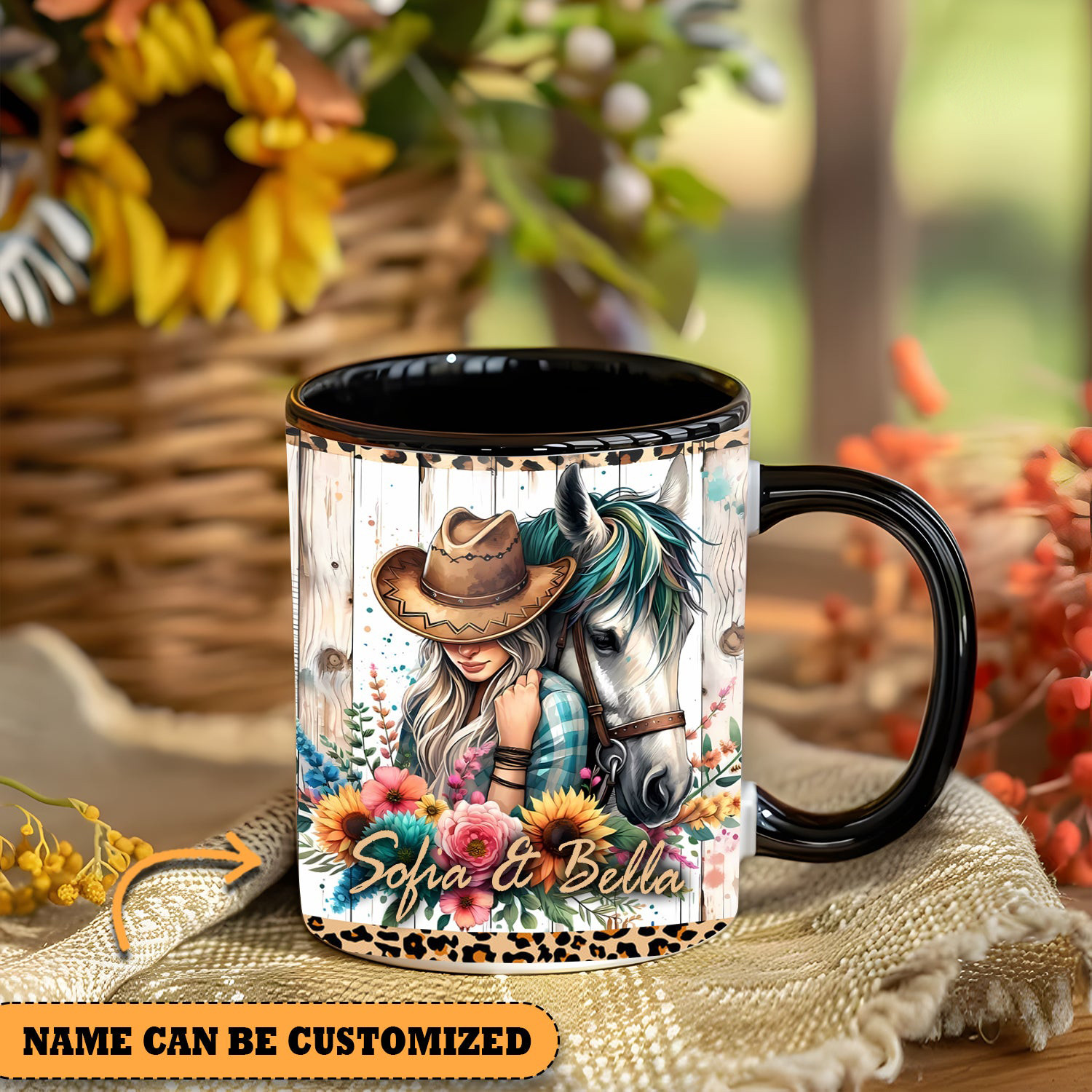 Personalized Horse And Girl Flowers Mug Custom Coffee Cups Gifts For Cowgirls