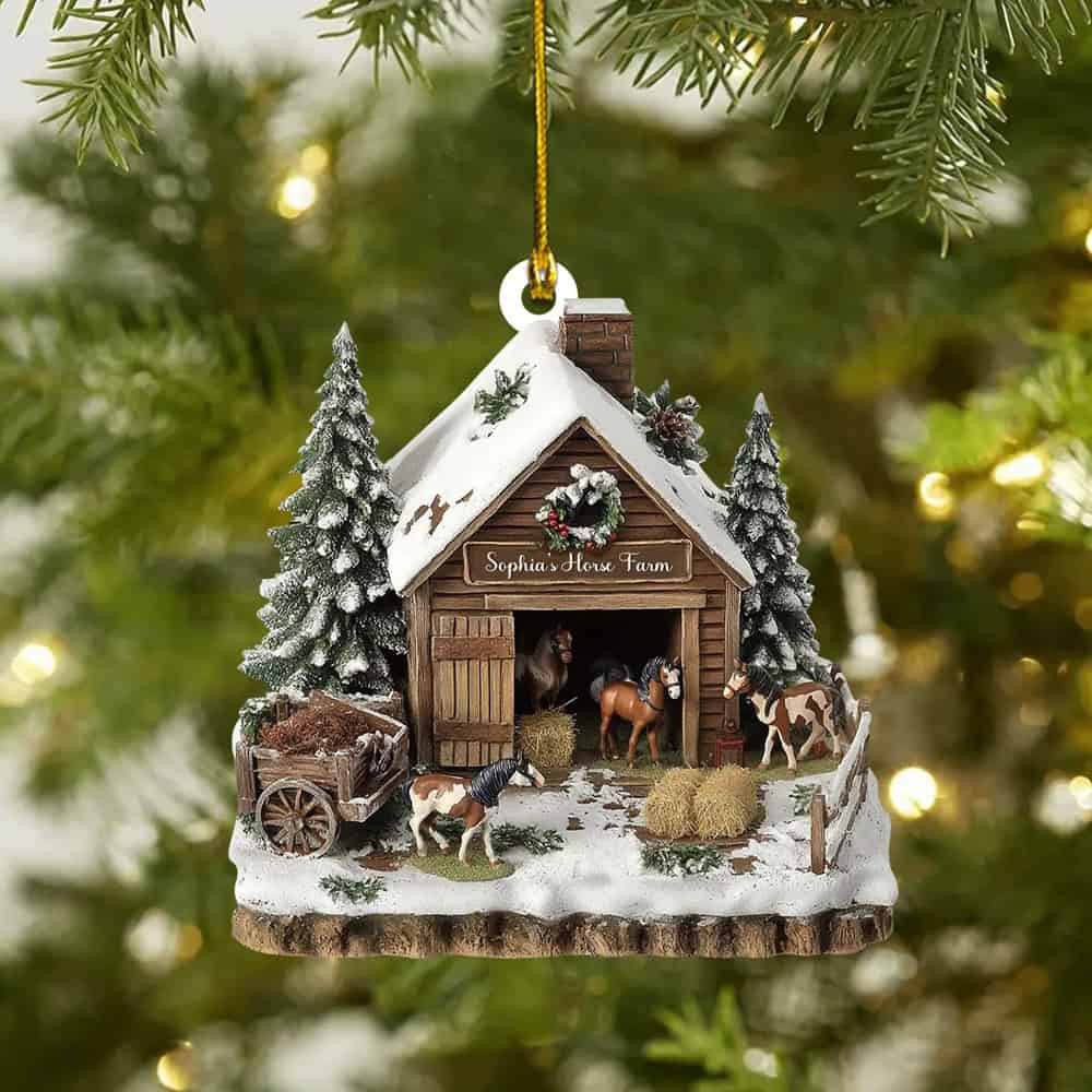 Personalized Horse Barn Christmas Ornament Gift For Horse Lover