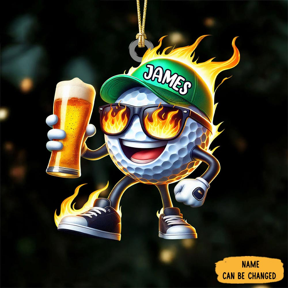 Personalized Hot Fire Funny Beer Golf Ball Christmas Ornament Tree Decoration Presents