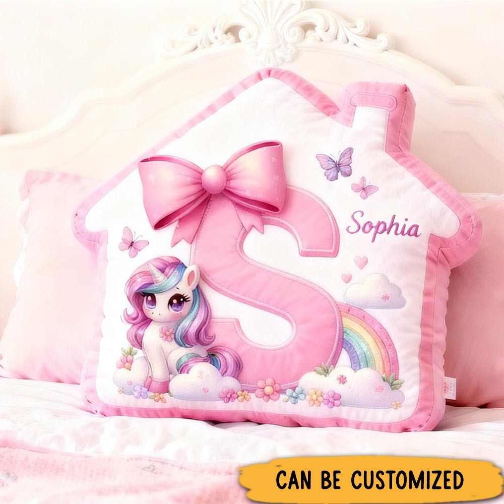 Personalized House Pillow Pink House Shaped 26 Letters Custom Name Design for Girl's Bedroom Decor and Gift Idea Graphic 3D Print