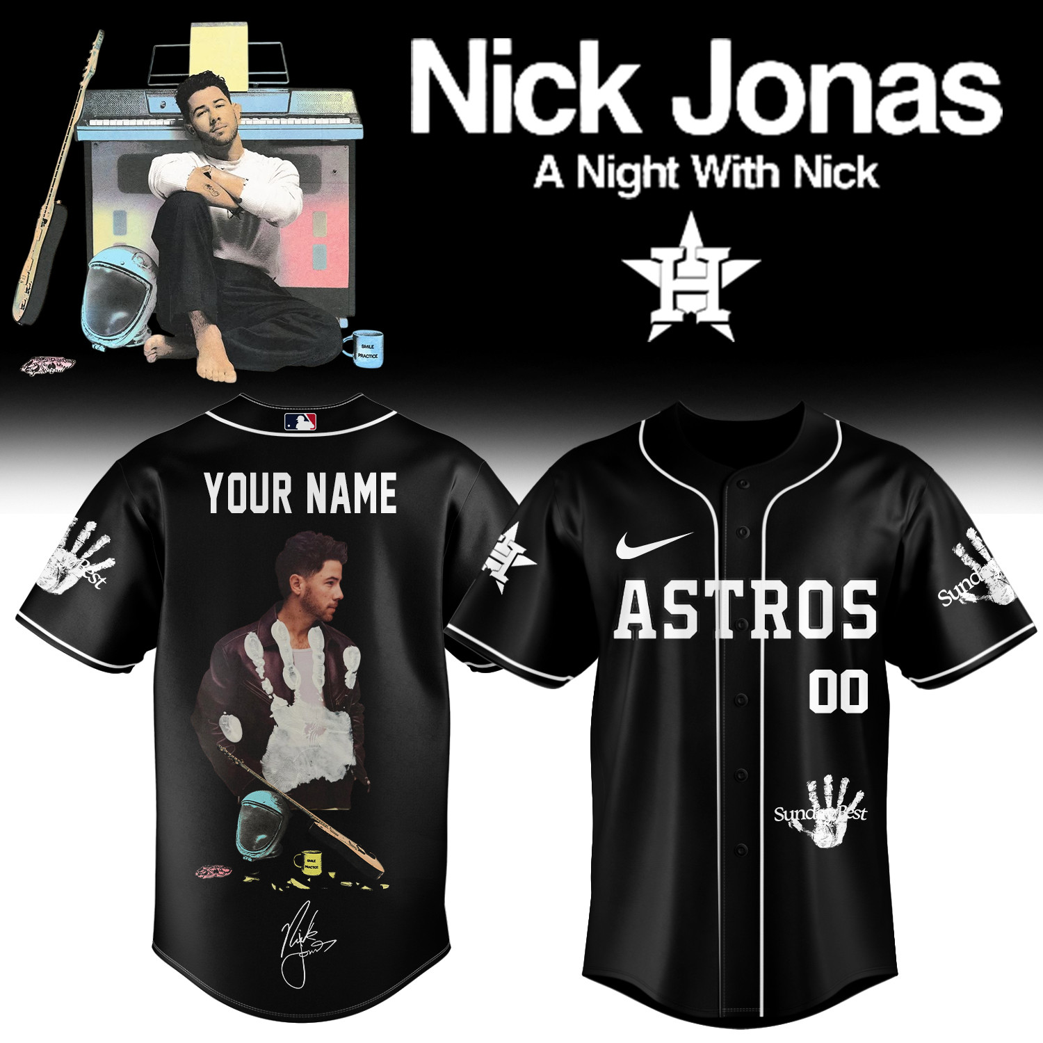 Personalized Houston Astros x Nick Jonas A Night With Nick Tour Baseball Jersey Nick Jonas Apparel