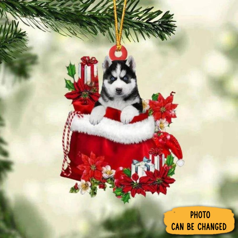 Personalized Husky In Gift Bag Christmas Ornament Elegant Tree Ornament Decoration