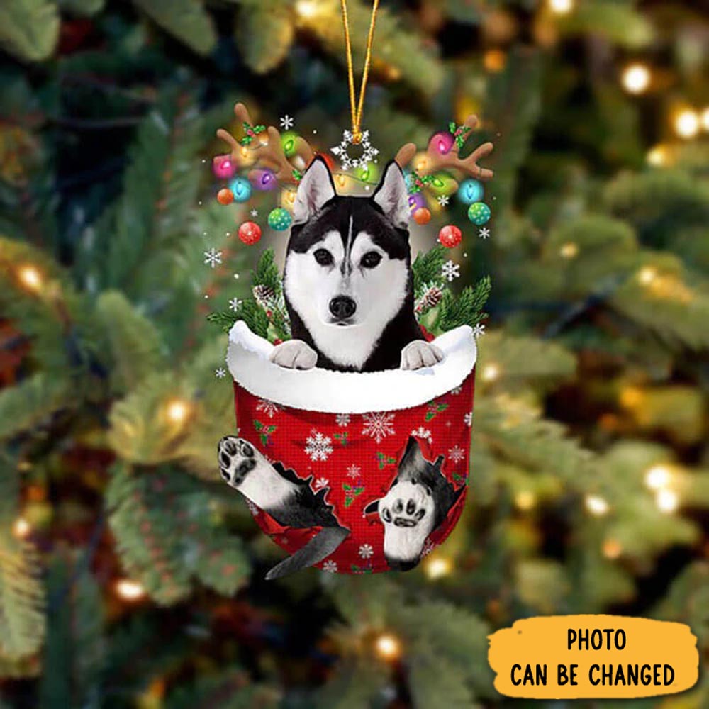Personalized Husky In Snow Pocket Christmas Ornament Classic Christmas Ornament Gift