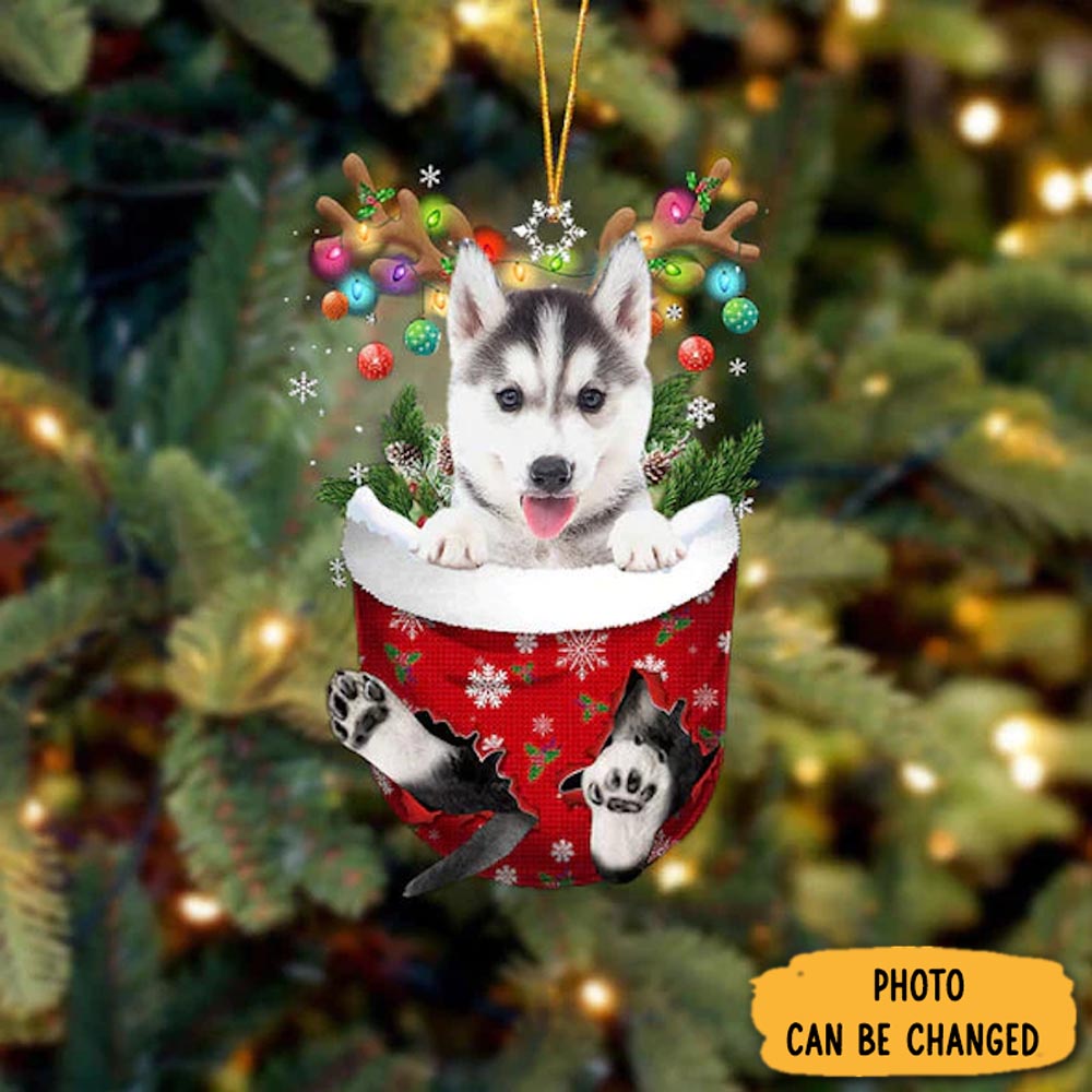 Personalized Husky In Snow Pocket Christmas Ornament Holiday Ornament For Home & Family