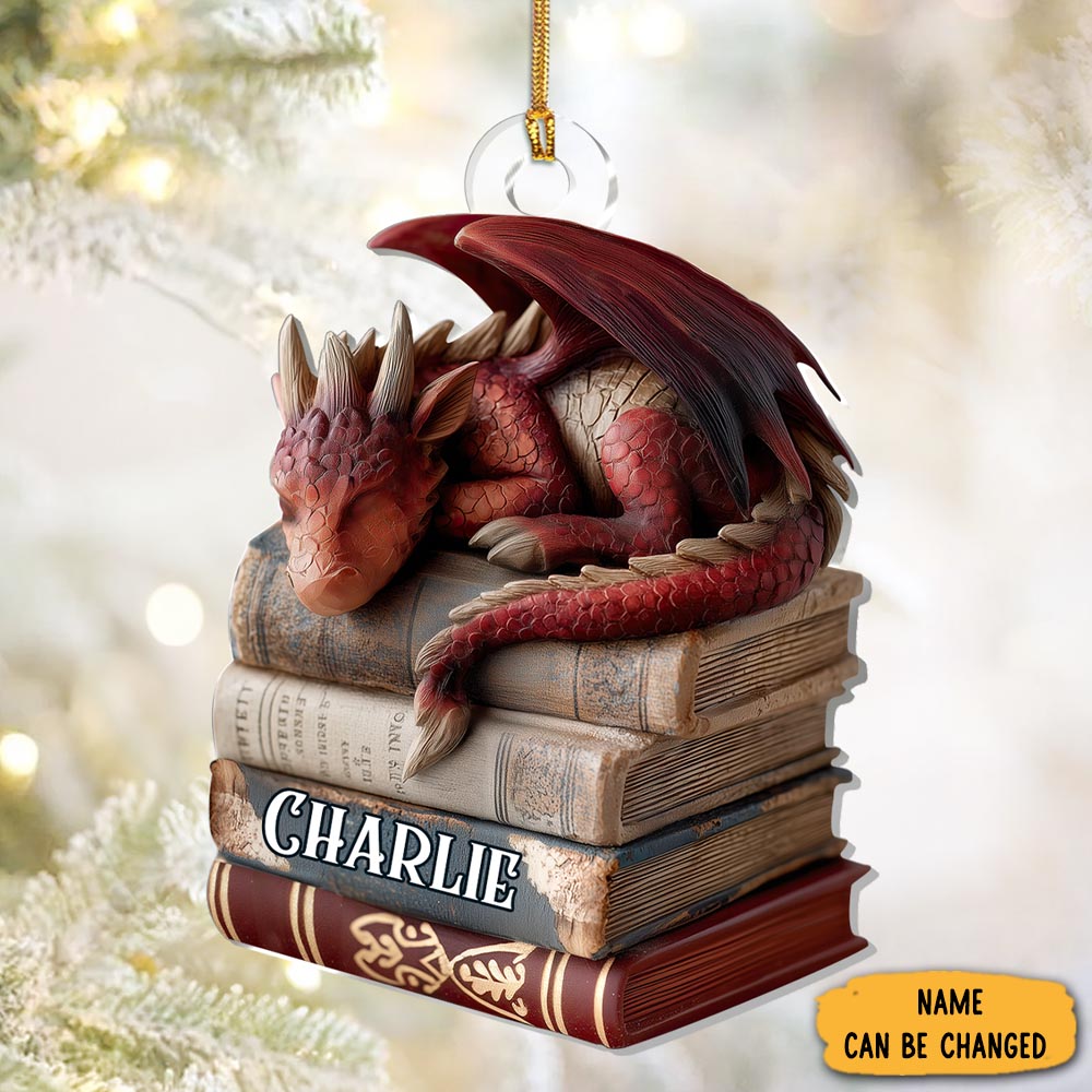 Personalized I Am A Book Dragon Christmas Ornament Animal Themed Xmas Gifts For Dragon Lovers