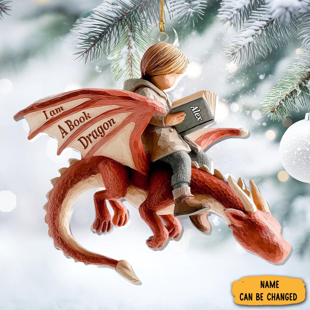 Personalized I Am A Book Dragon Christmas Ornament Funny Secret Santa Gifts